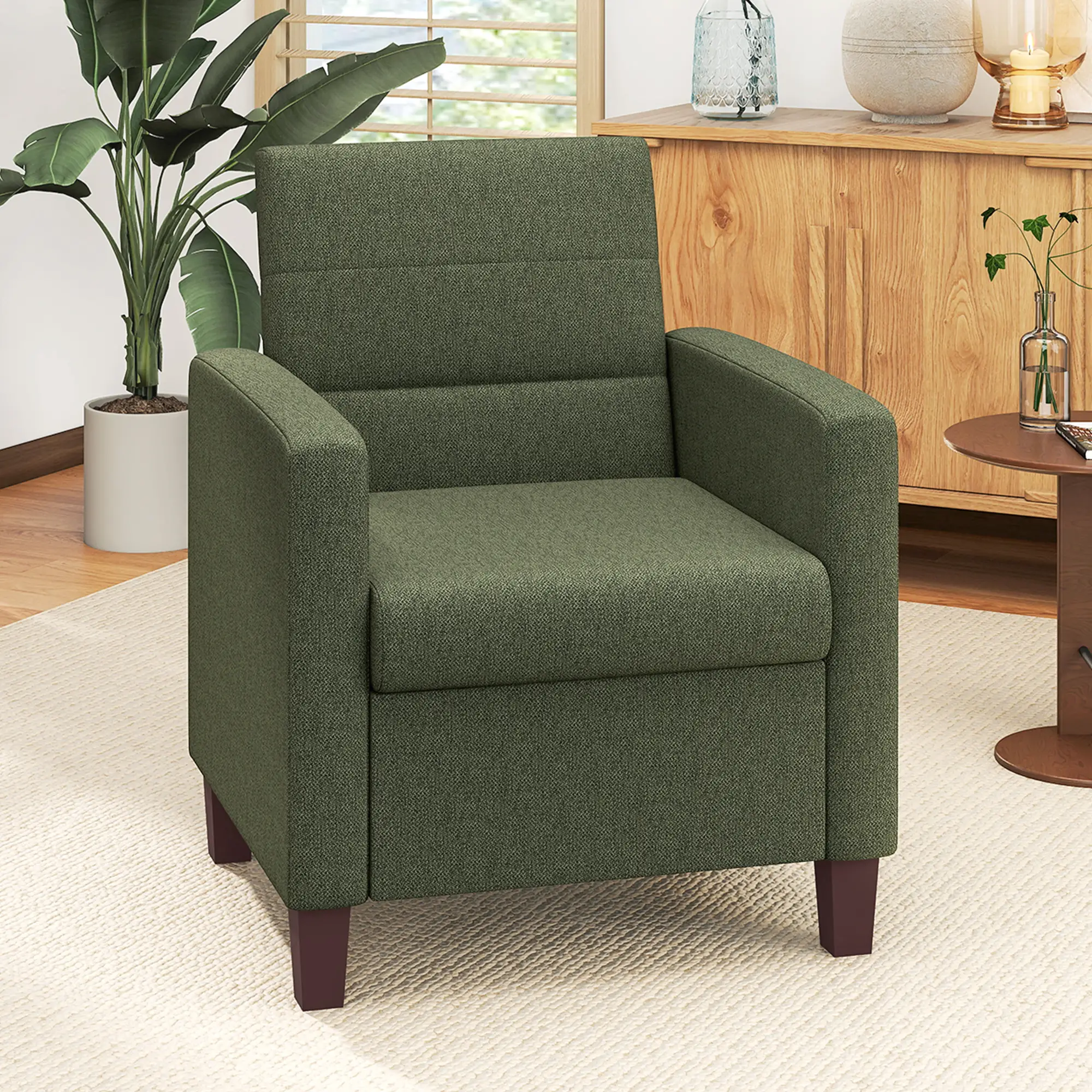 Modern Fabric Accent Chair, Seat Cushion, Non-Slip Pads, Dark Green - Image 2