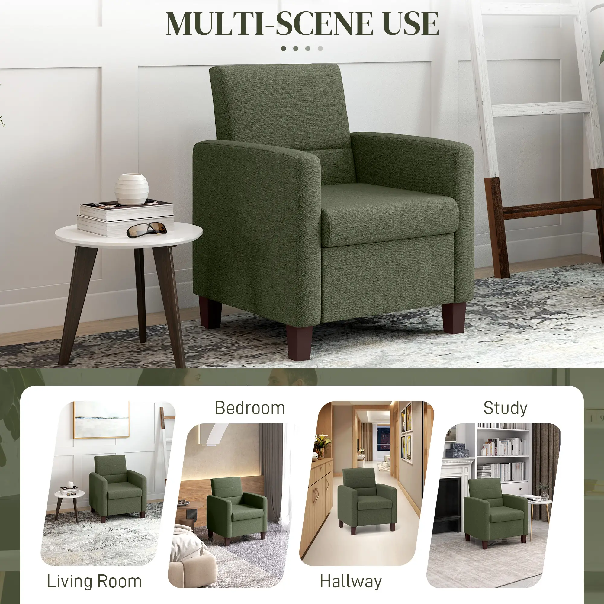 Modern Fabric Accent Chair, Seat Cushion, Non-Slip Pads, Dark Green - Image 7