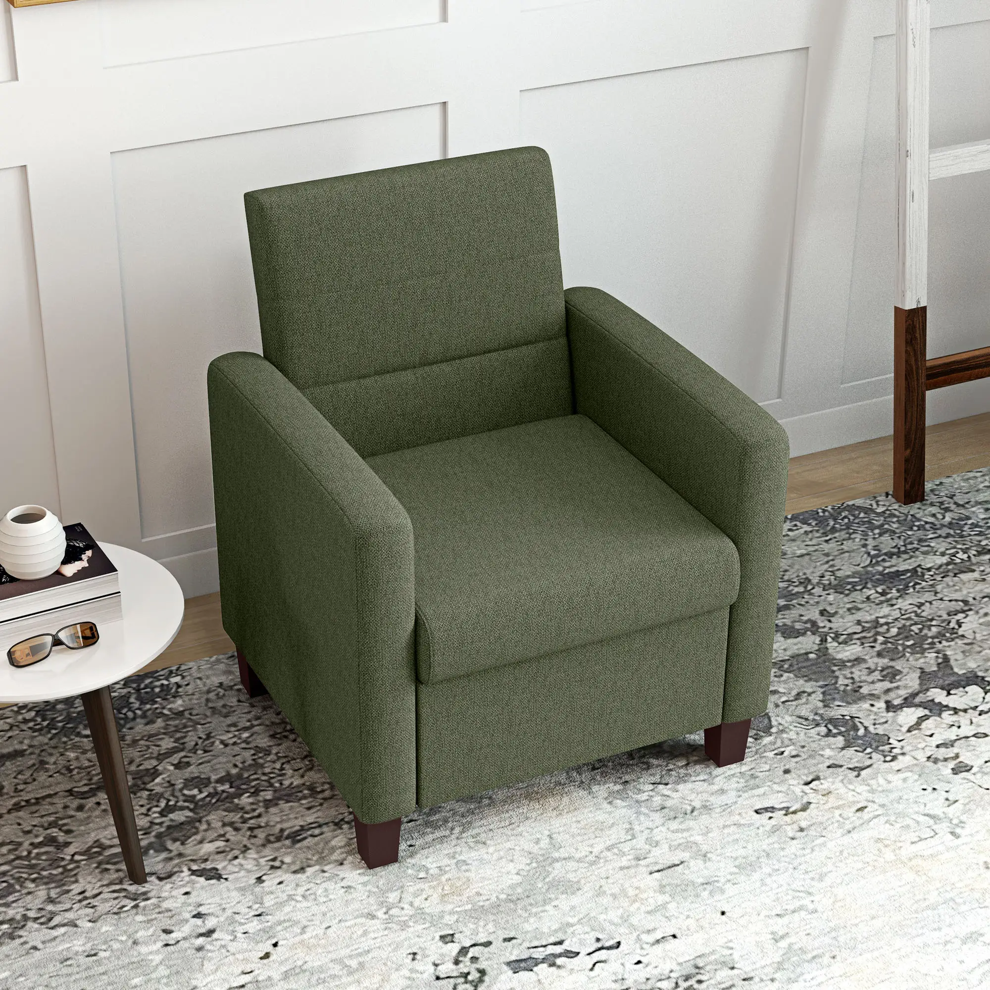 Modern Fabric Accent Chair, Seat Cushion, Non-Slip Pads, Dark Green - Image 9