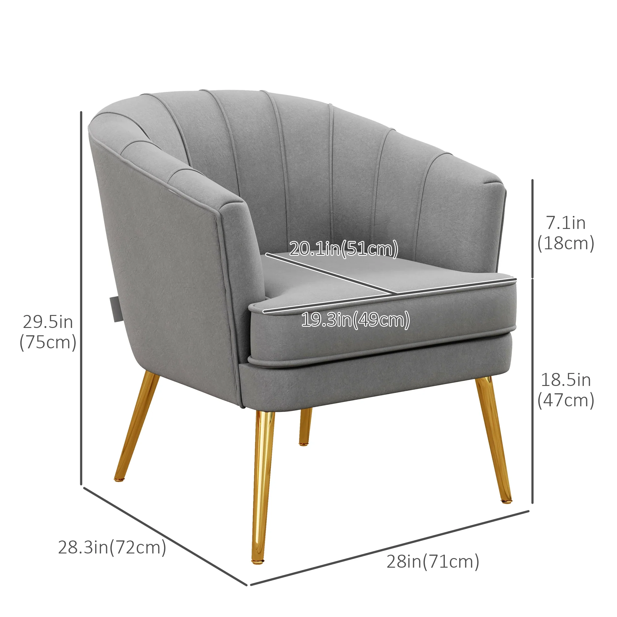 Modern Fabric Armchair, Gold Metal Legs, Living Room, Bedroom, Grey - Image 3