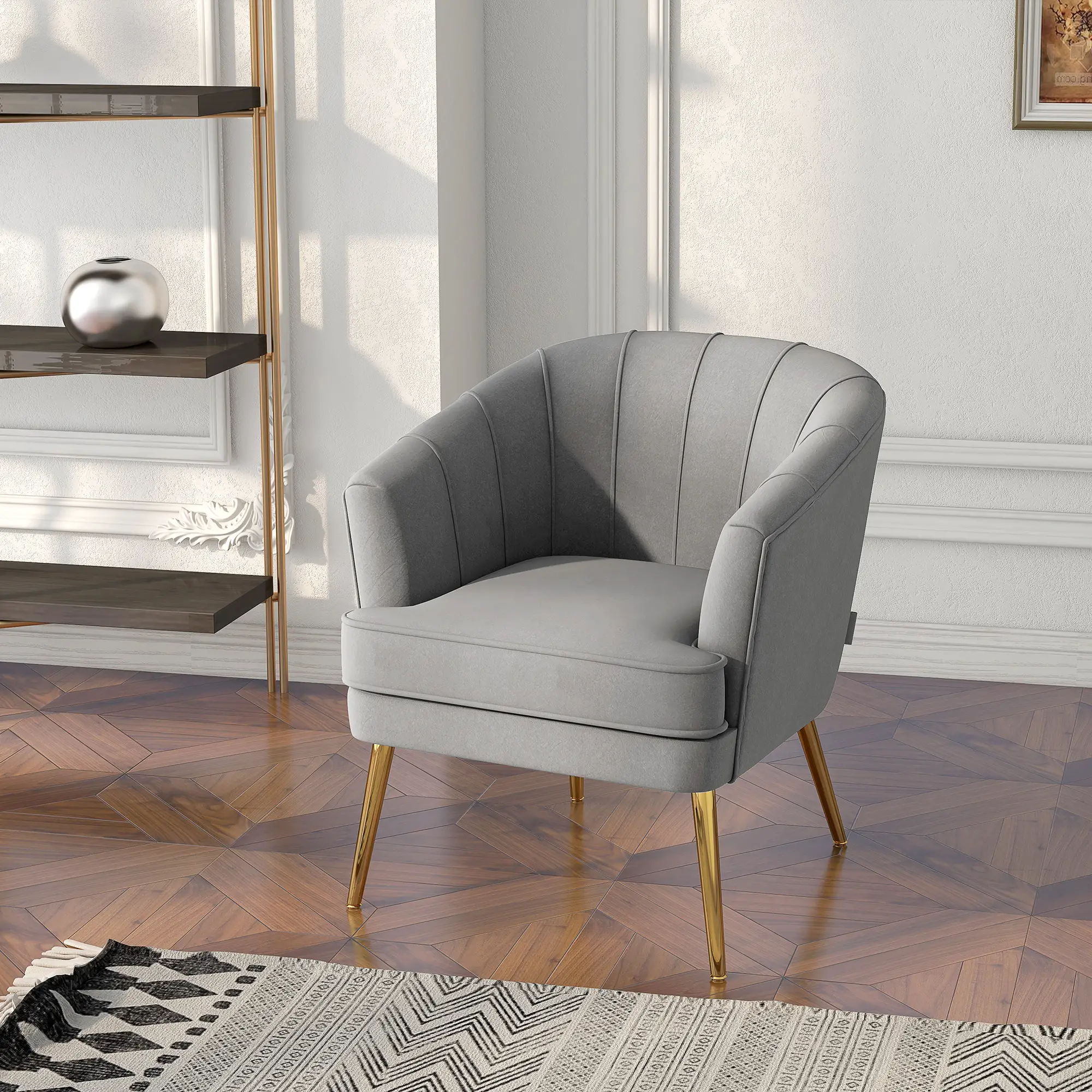 Modern Fabric Armchair, Gold Metal Legs, Living Room, Bedroom, Grey - Image 8