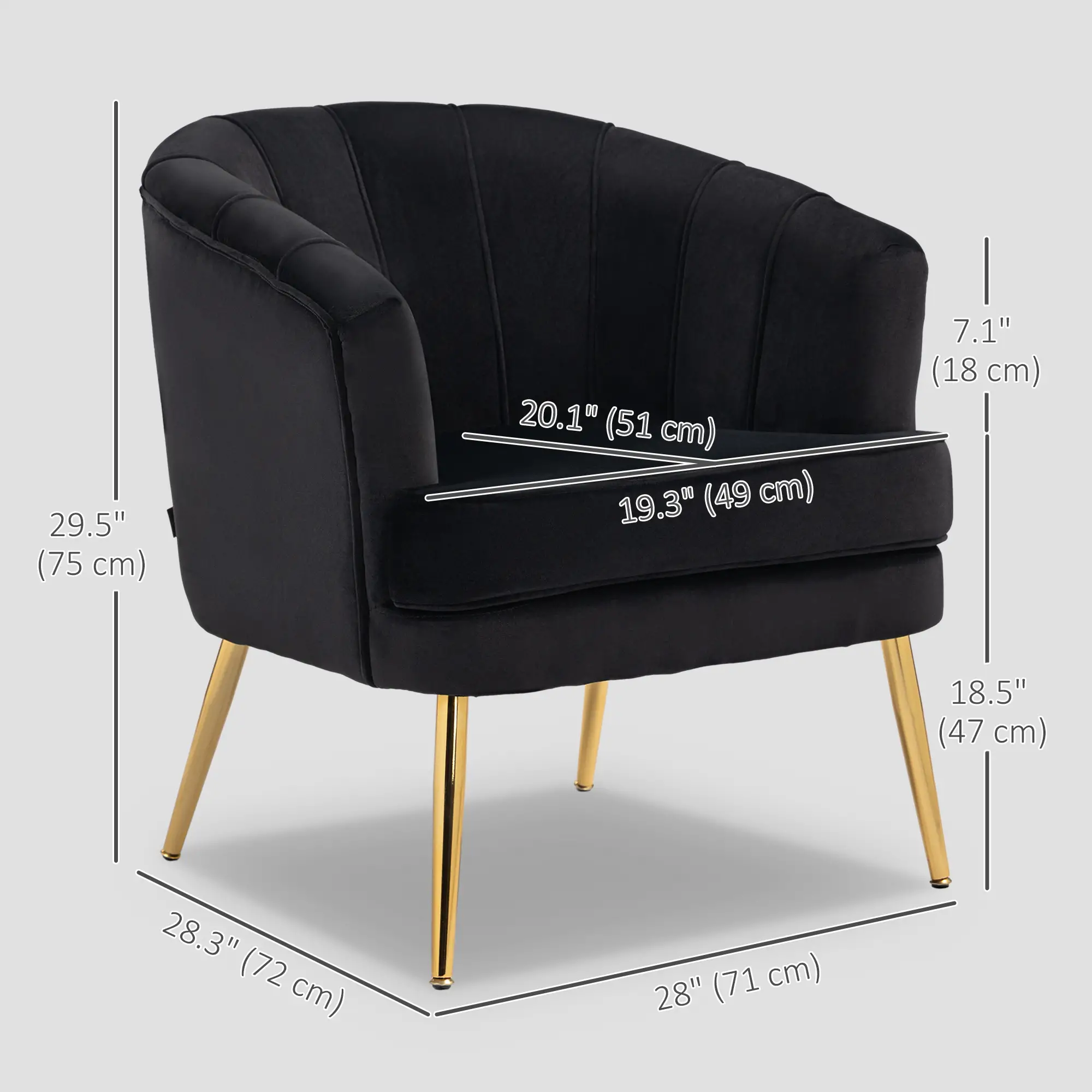Modern Fabric Armchair, Gold Metal Legs, Living Room, Black - Image 3