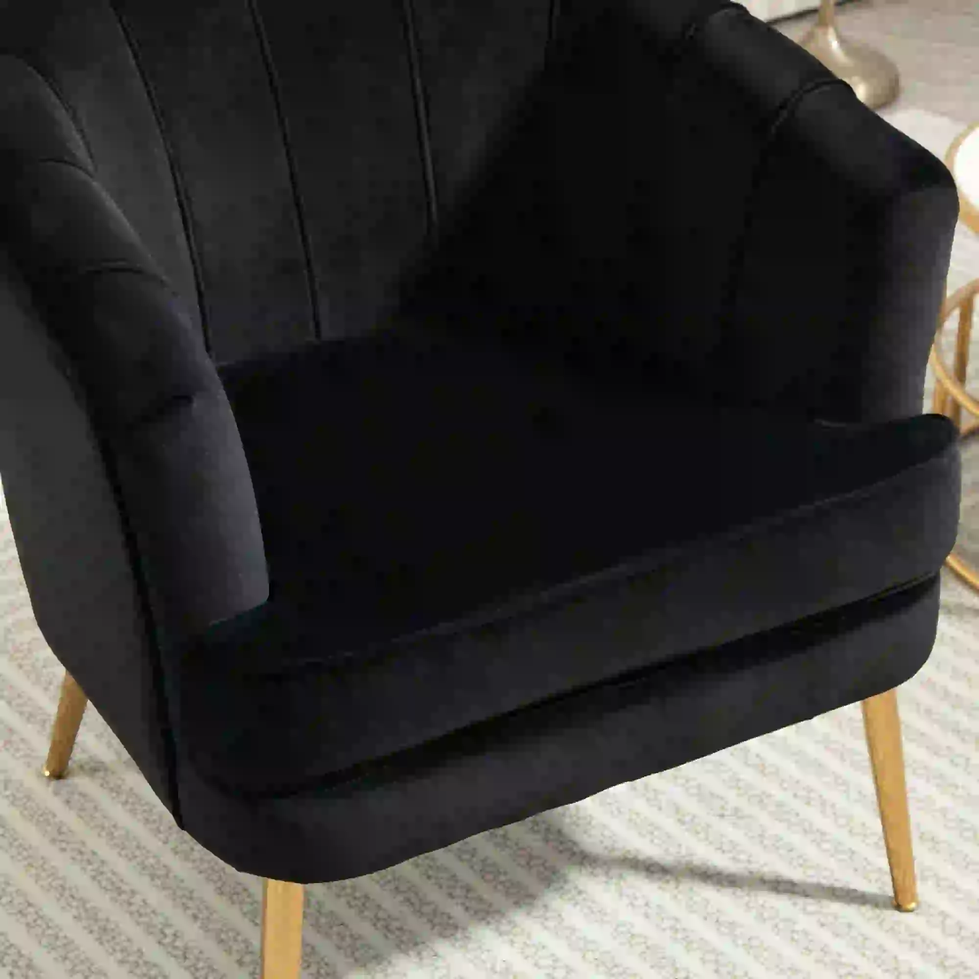 Modern Fabric Armchair, Gold Metal Legs, Living Room, Black - Image 7