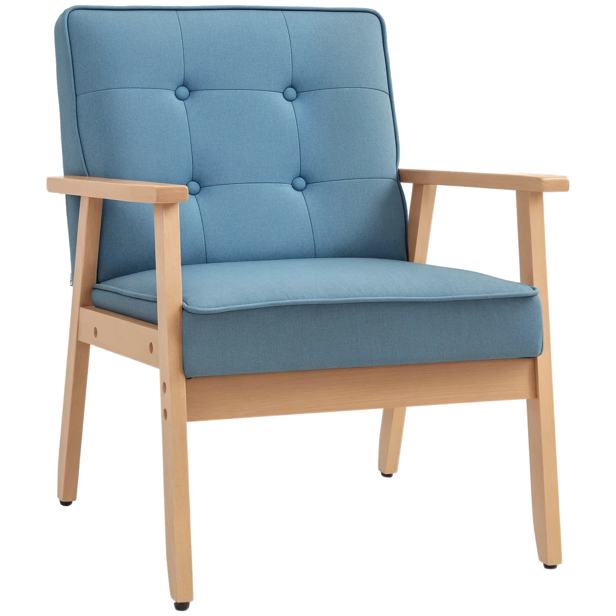 Modern Fabric Armchair, Tufted Back, Wood Legs, Thick Padding, Blue - Image 11