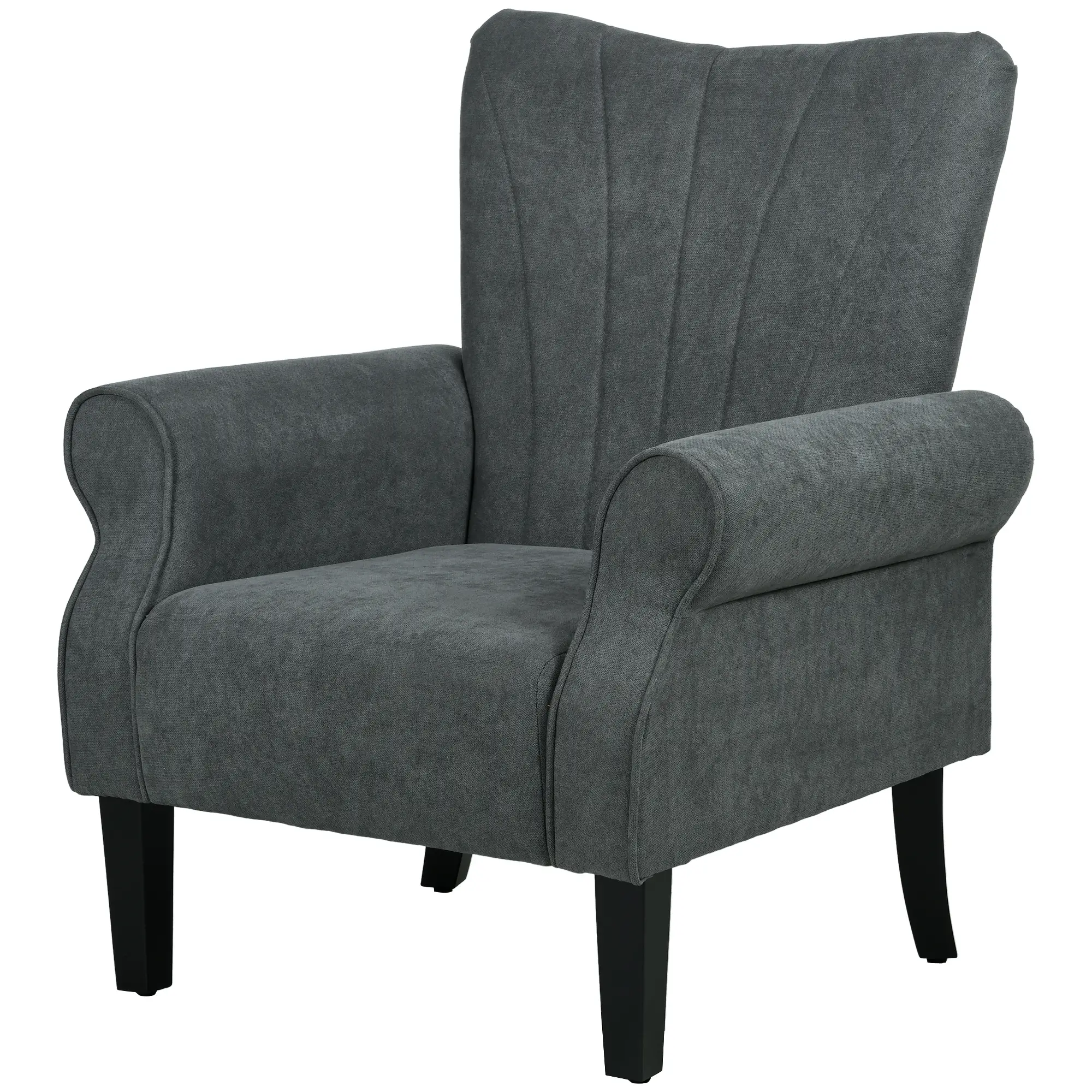 Modern Fabric Armchair, Wood Legs, Living Room, Bedroom, Dark Grey