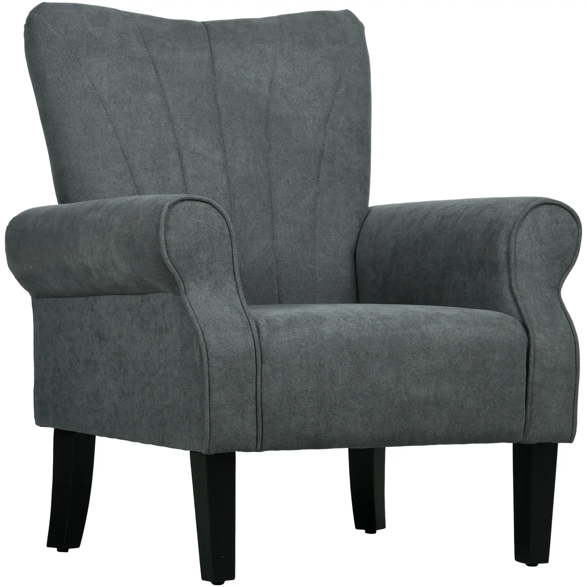 Modern Fabric Armchair, Wood Legs, Living Room, Bedroom, Dark Grey - Image 11
