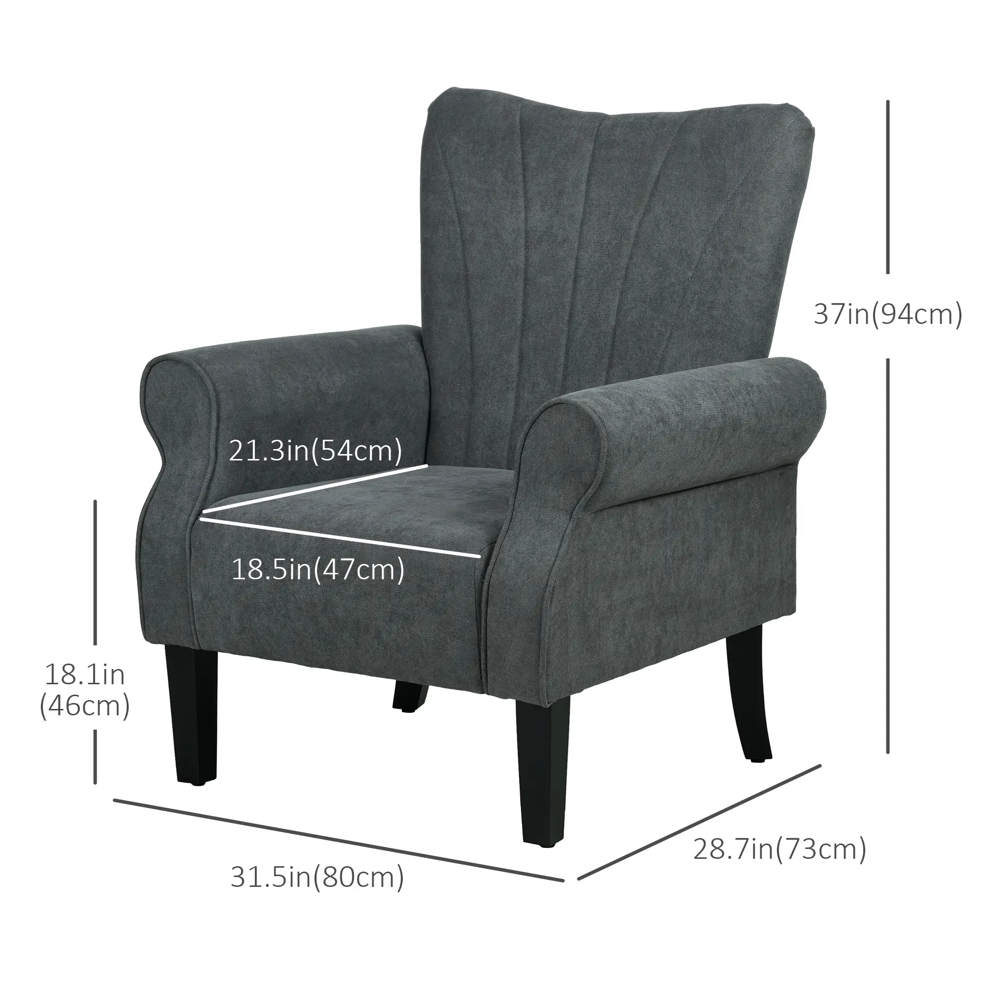 Modern Fabric Armchair, Wood Legs, Living Room, Bedroom, Dark Grey - Image 3