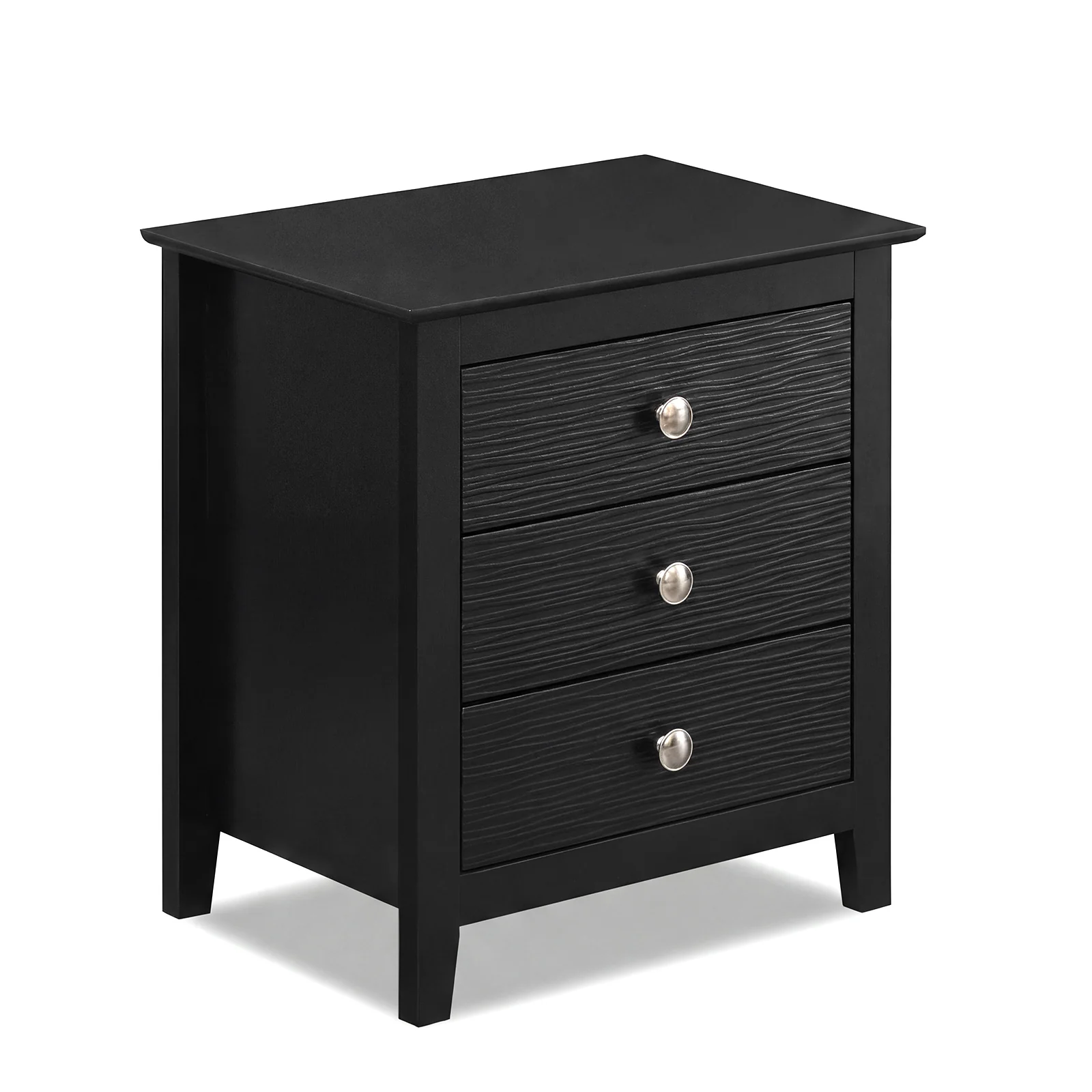 Modern Farmhouse 3-Drawer Nightstand, Wood Grain Accents, Black - Image 4