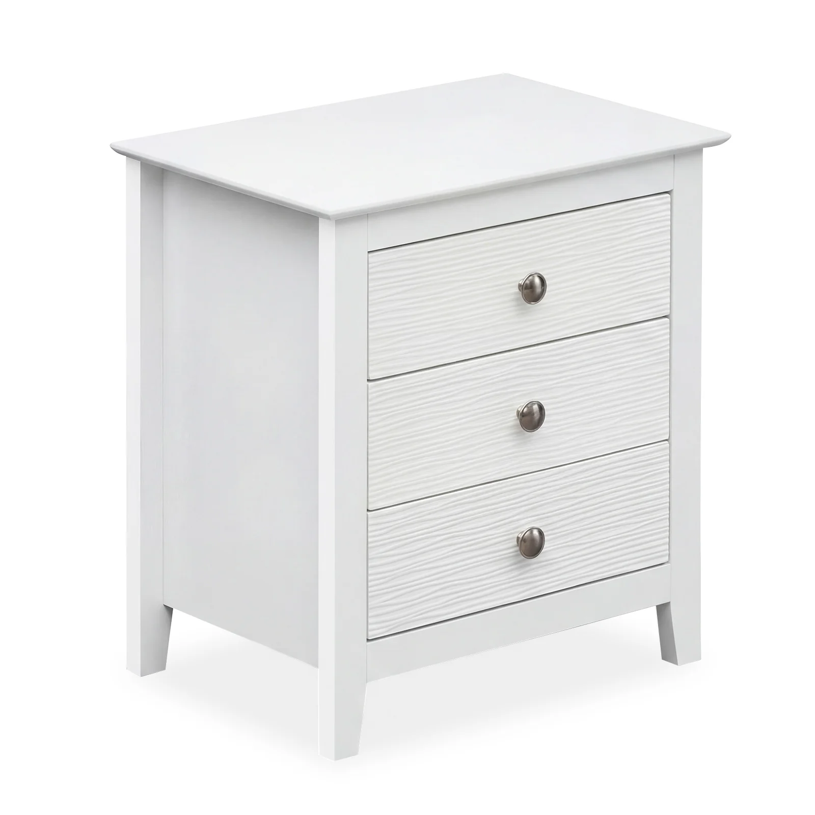 Modern Farmhouse 3-Drawer Nightstand, Wood Grain Accents, White