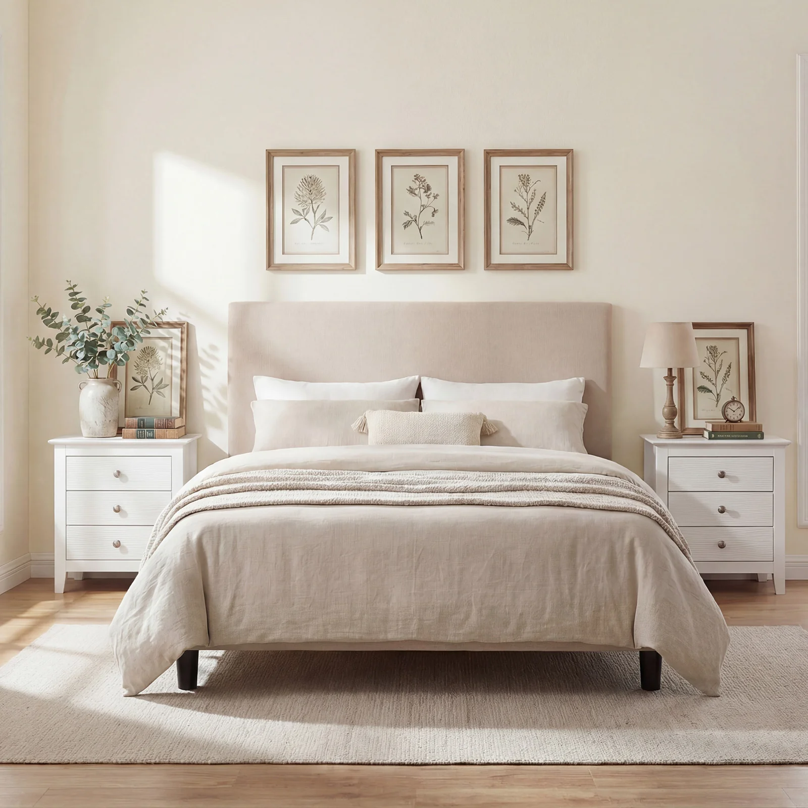 Modern Farmhouse 3-Drawer Nightstand, Wood Grain Accents, White - Image 6