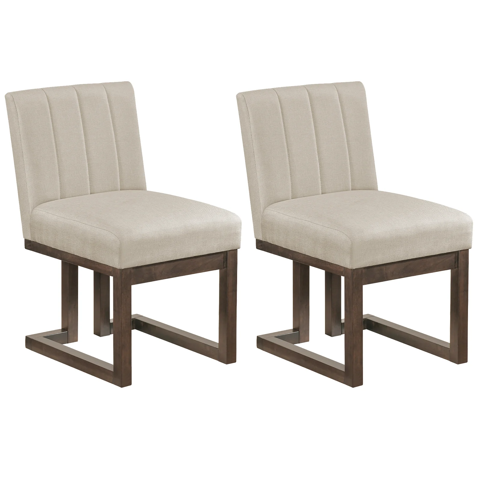 Modern Farmhouse Fabric Dining Chairs, Set of 2, 5.5" Thickened Padded Seat, Walnut
