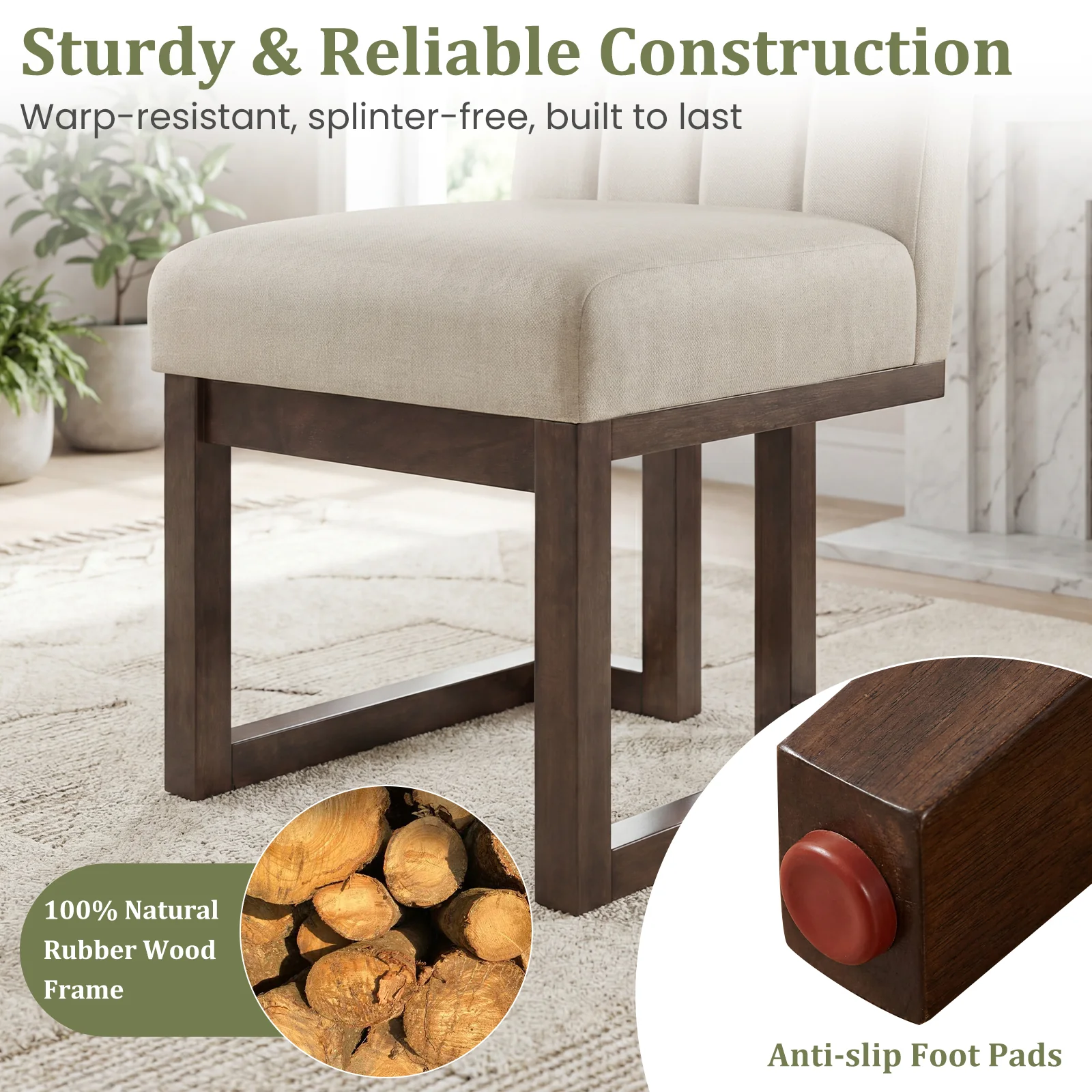 Modern Farmhouse Fabric Dining Chairs, Set of 2, 5.5" Thickened Padded Seat, Walnut - Image 5