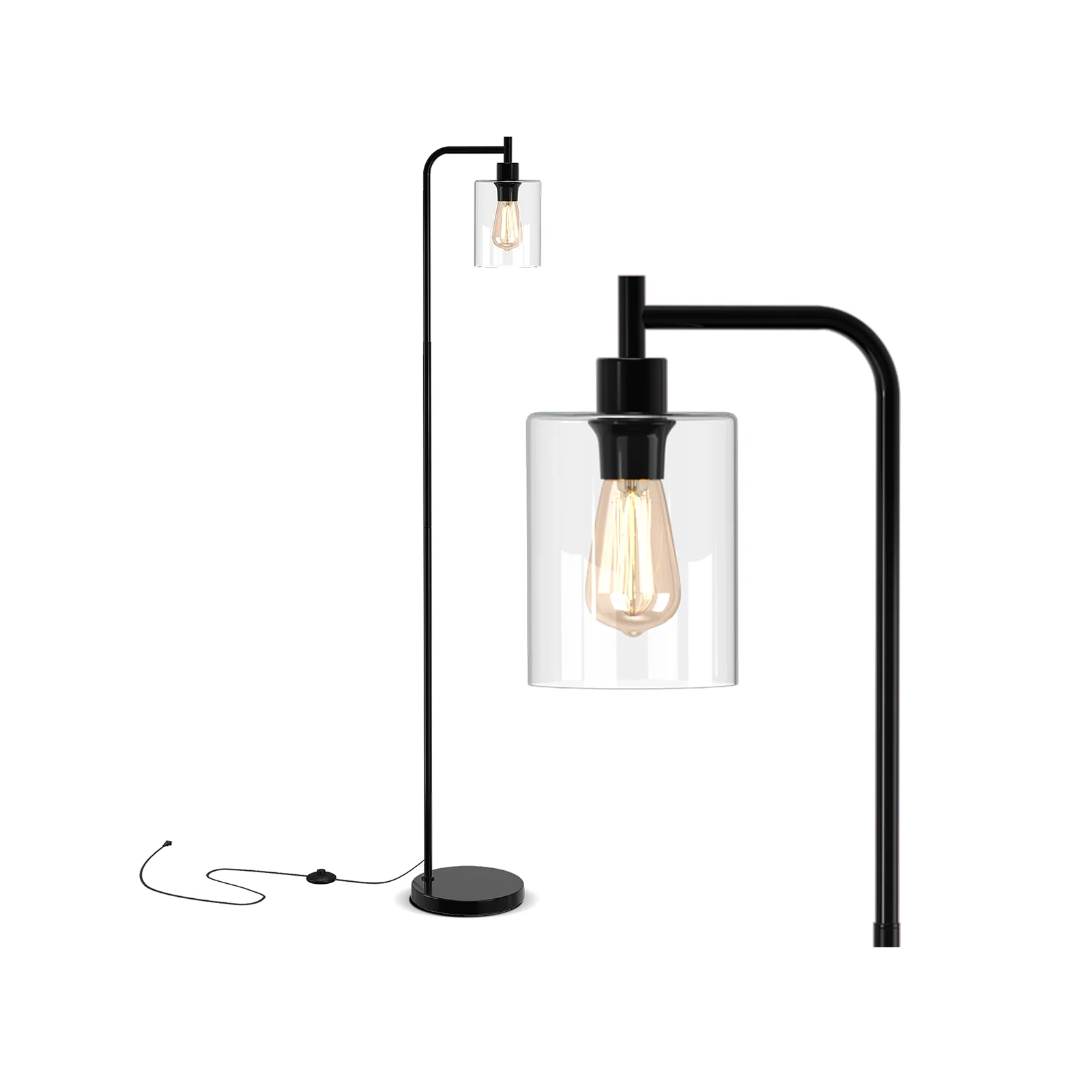 Modern Floor Lamp, Hanging Glass Lampshade, Foot Switch, Black - Image 4