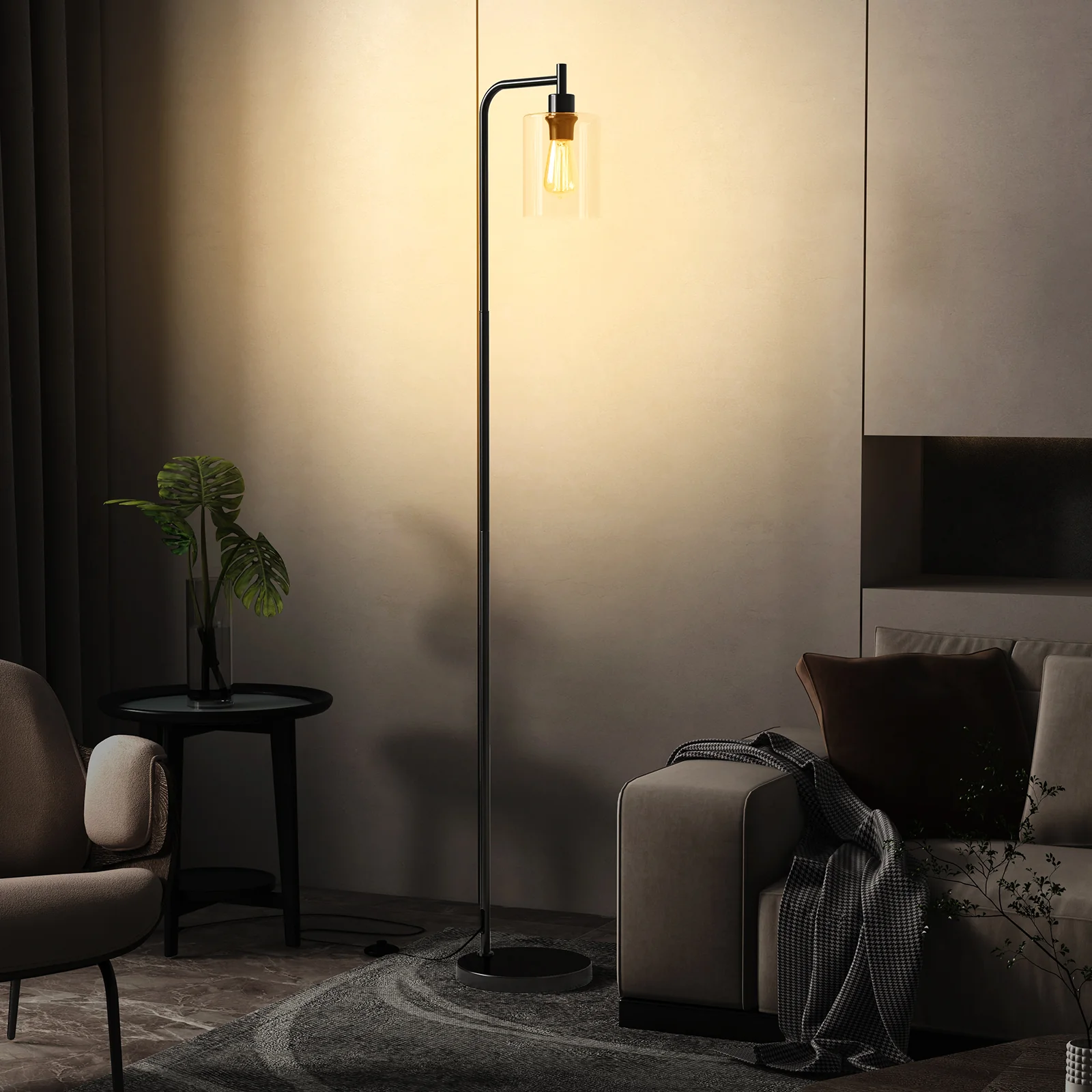 Modern Floor Lamp, Hanging Glass Lampshade, Foot Switch, Black - Image 6