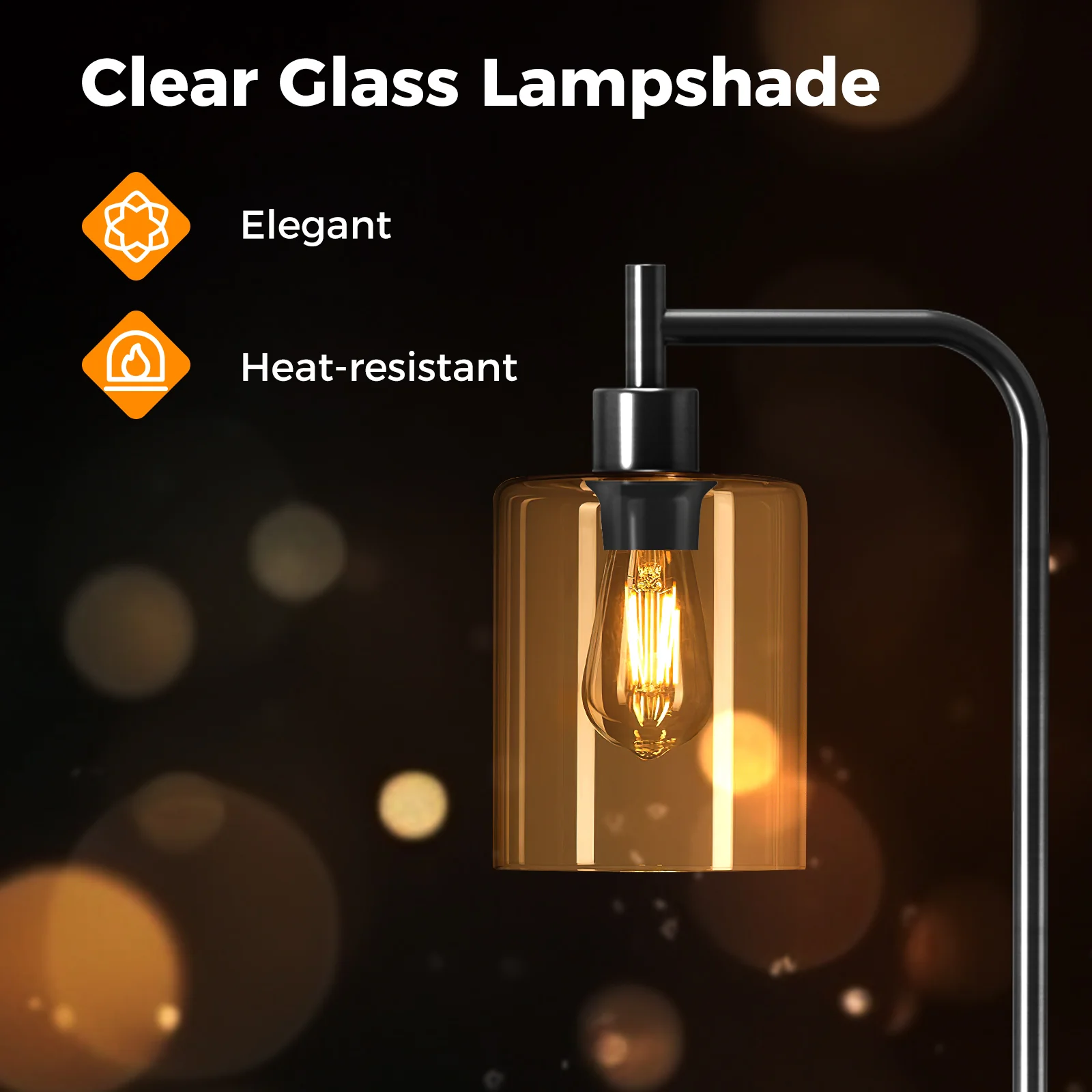 Modern Floor Lamp, Hanging Glass Lampshade, Foot Switch, Black - Image 8