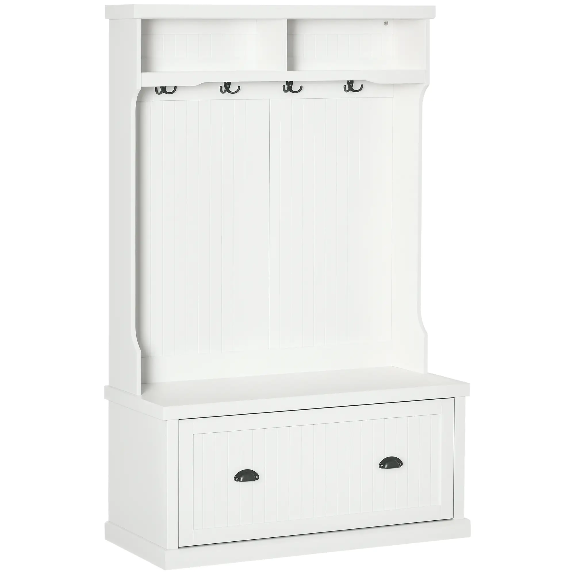 Modern Hall Tree, Coat Rack With Shoe Storage Bench, 3-in-1 Wardrobe, White