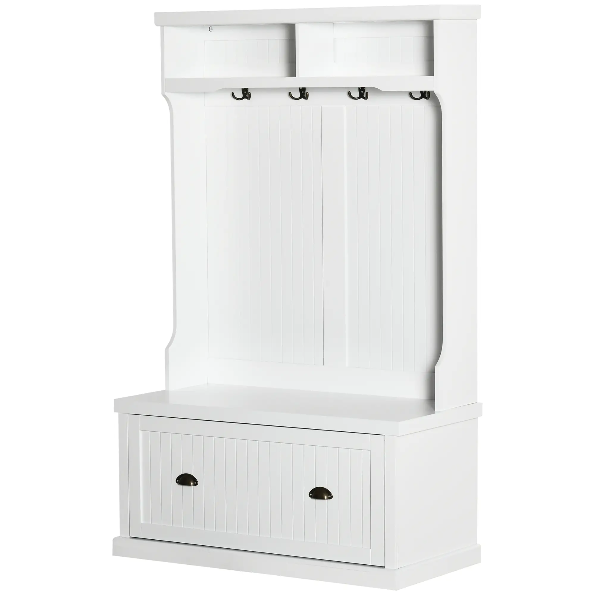 Modern Hall Tree, Coat Rack With Shoe Storage Bench, 3-in-1 Wardrobe, White - Image 11