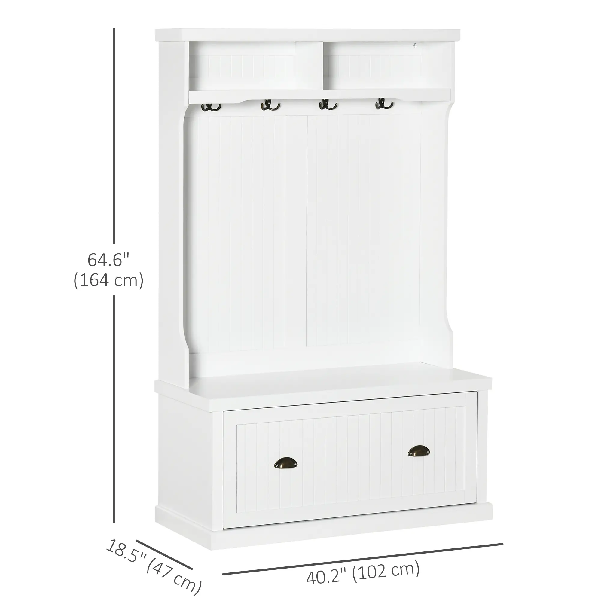 Modern Hall Tree, Coat Rack With Shoe Storage Bench, 3-in-1 Wardrobe, White - Image 3