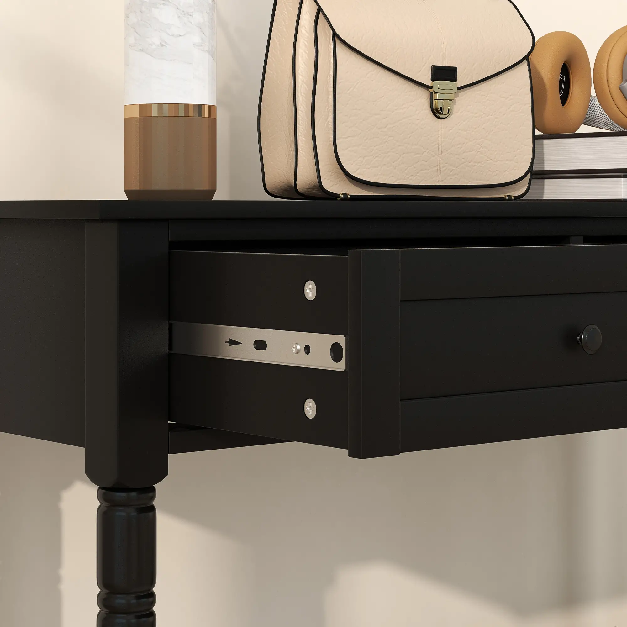 Modern Hallway Console Table, 2 Drawers, Storage Shelf, Turned Legs, Black - Image 10