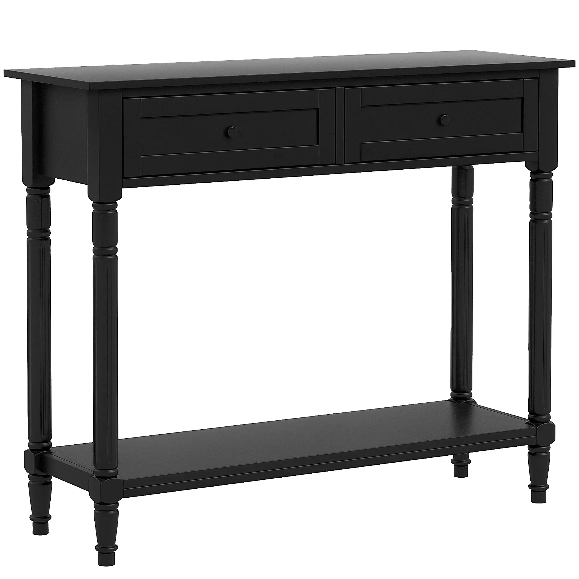 Modern Hallway Console Table, 2 Drawers, Storage Shelf, Turned Legs, Black - Image 11