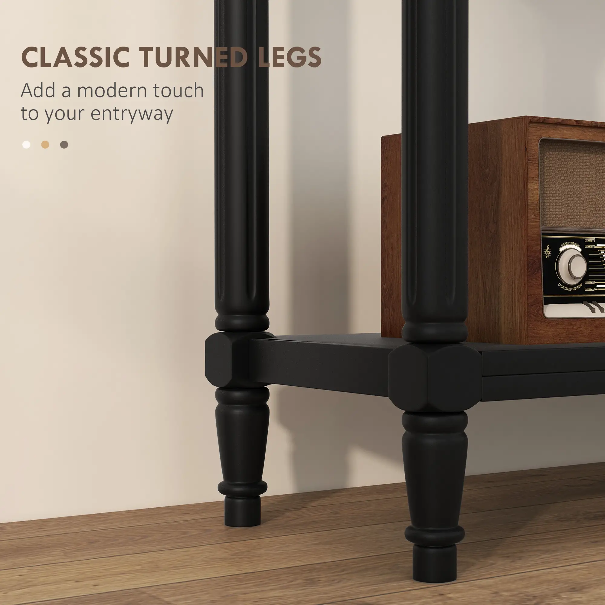 Modern Hallway Console Table, 2 Drawers, Storage Shelf, Turned Legs, Black - Image 4