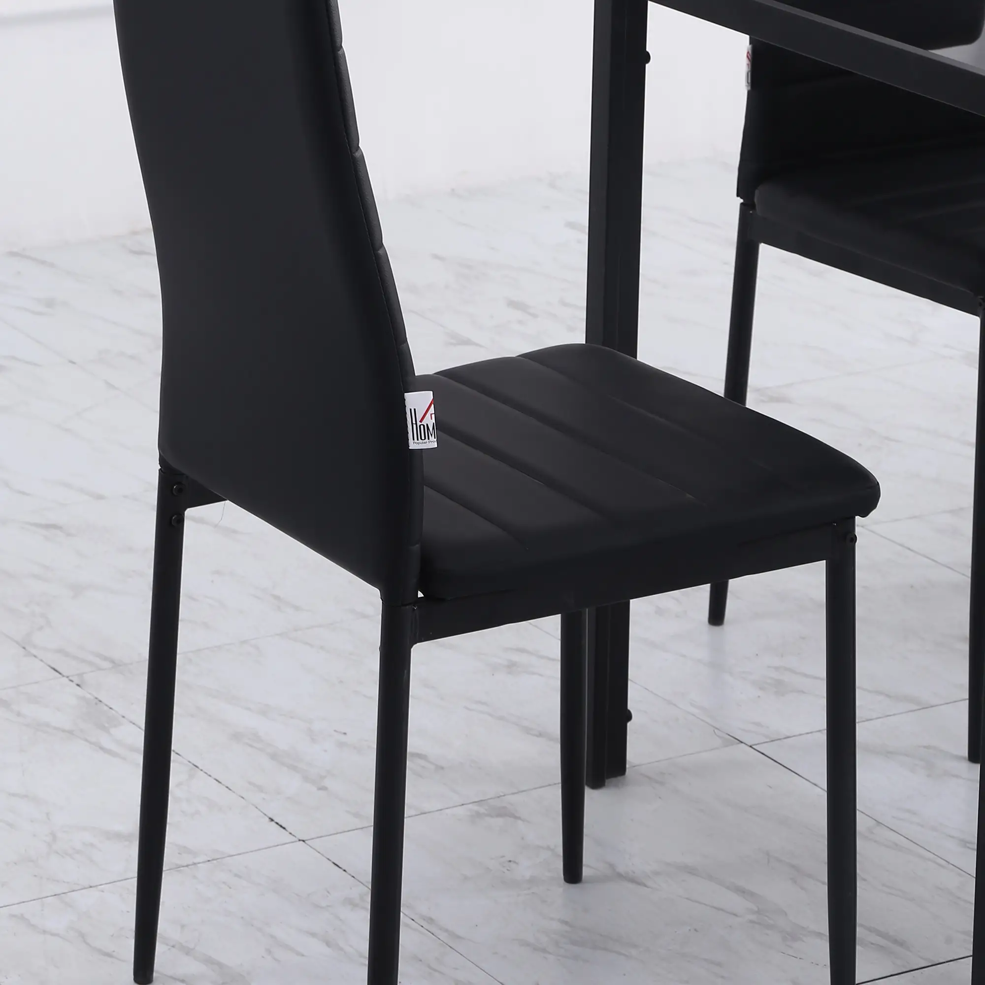 Modern High Back Dining Chairs, PU Leather, Metal Legs, Set of 4, Black - Image 10
