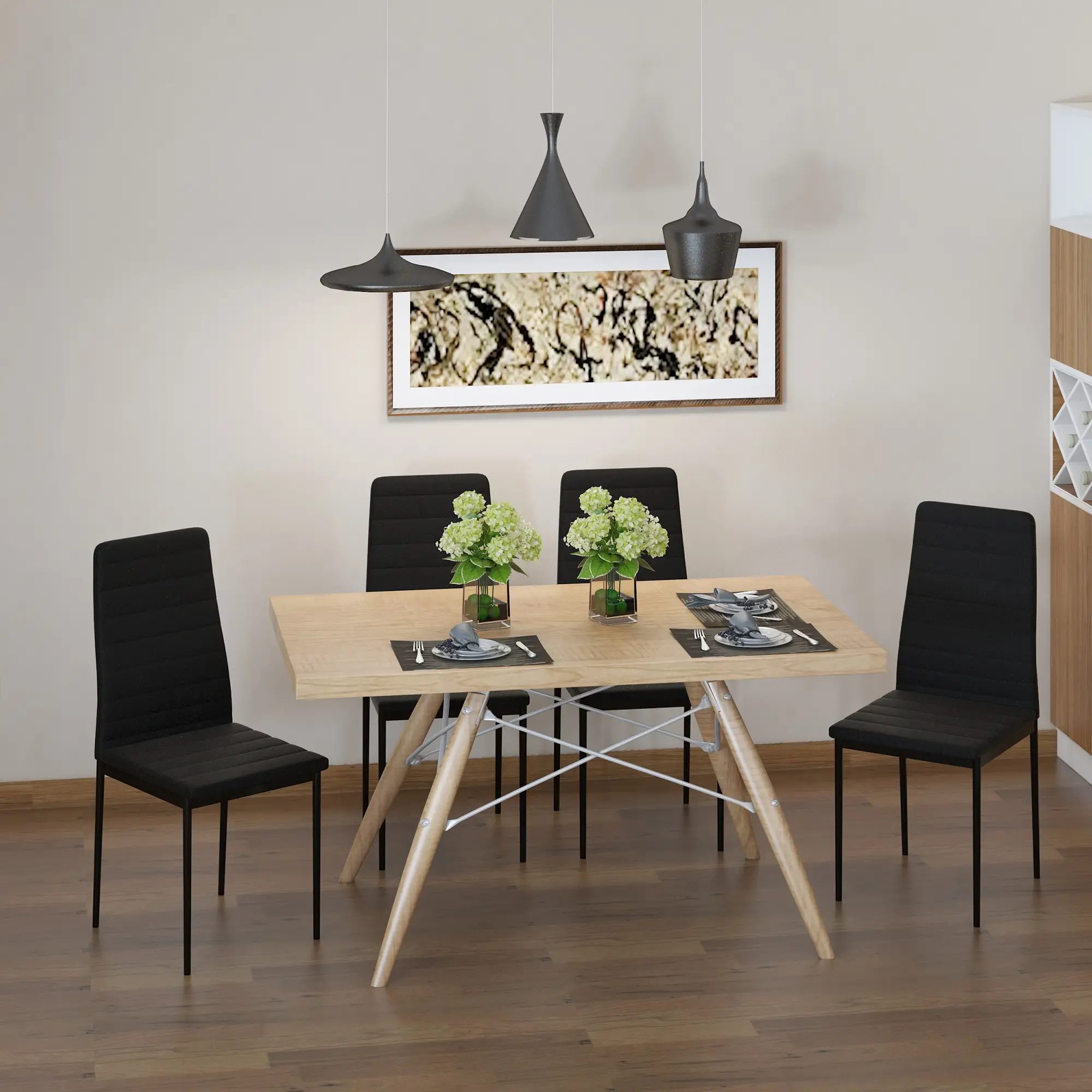 Modern High Back Dining Chairs, PU Leather, Metal Legs, Set of 4, Black - Image 2