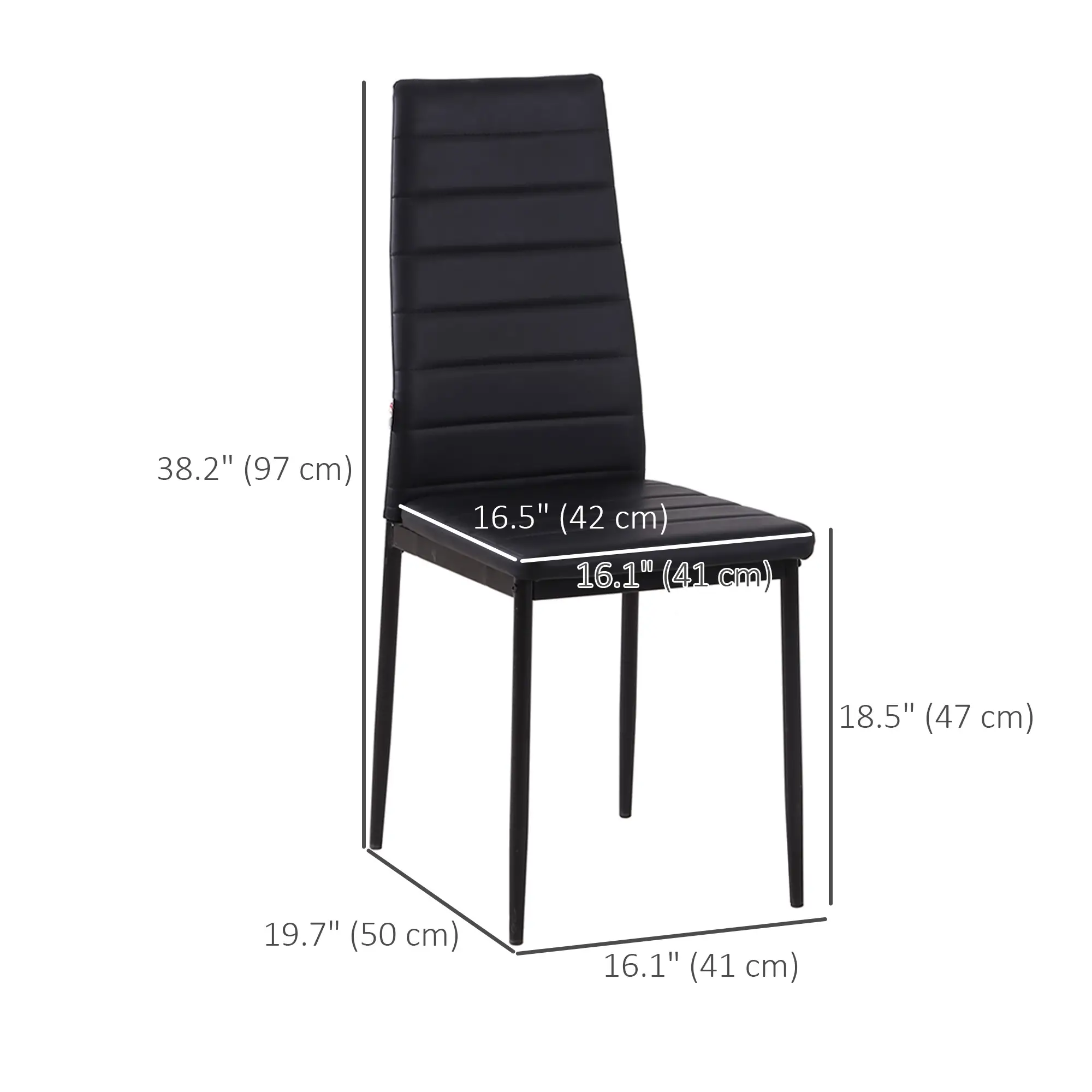 Modern High Back Dining Chairs, PU Leather, Metal Legs, Set of 4, Black - Image 3