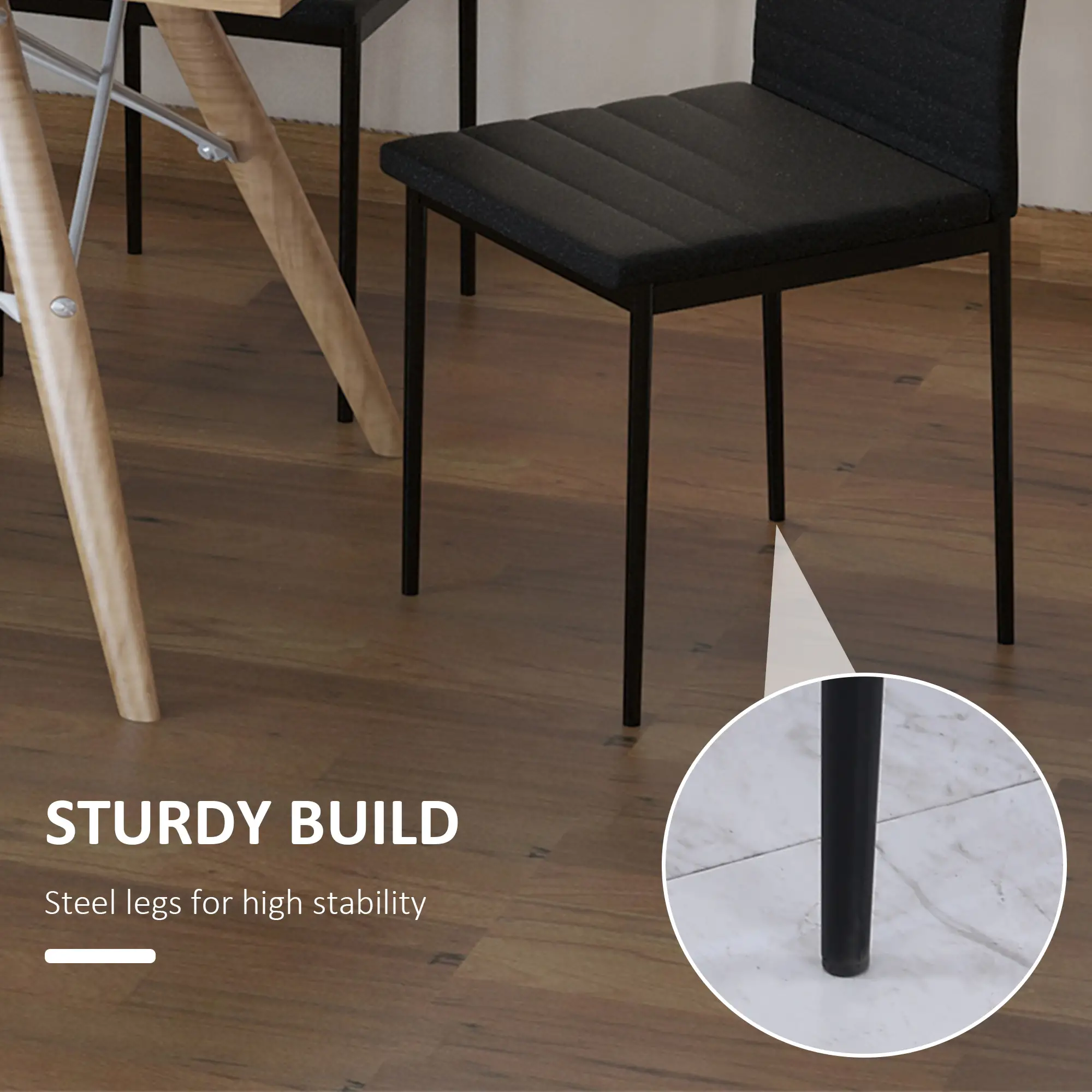 Modern High Back Dining Chairs, PU Leather, Metal Legs, Set of 4, Black - Image 5