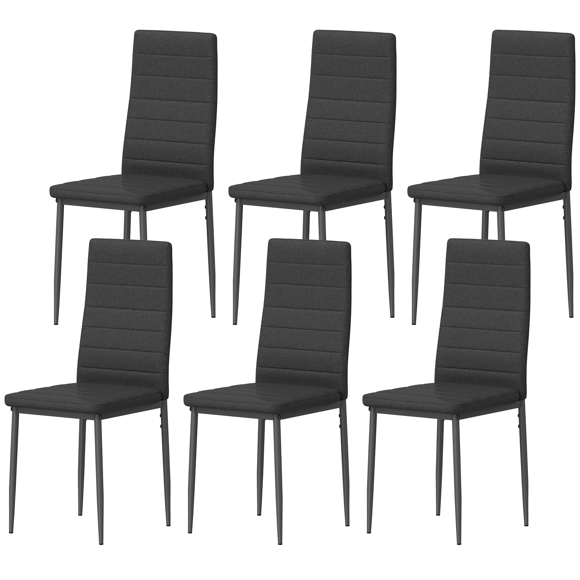 Modern High Back Dining Chairs, PU Leather Upholstered, Set of 6, Black