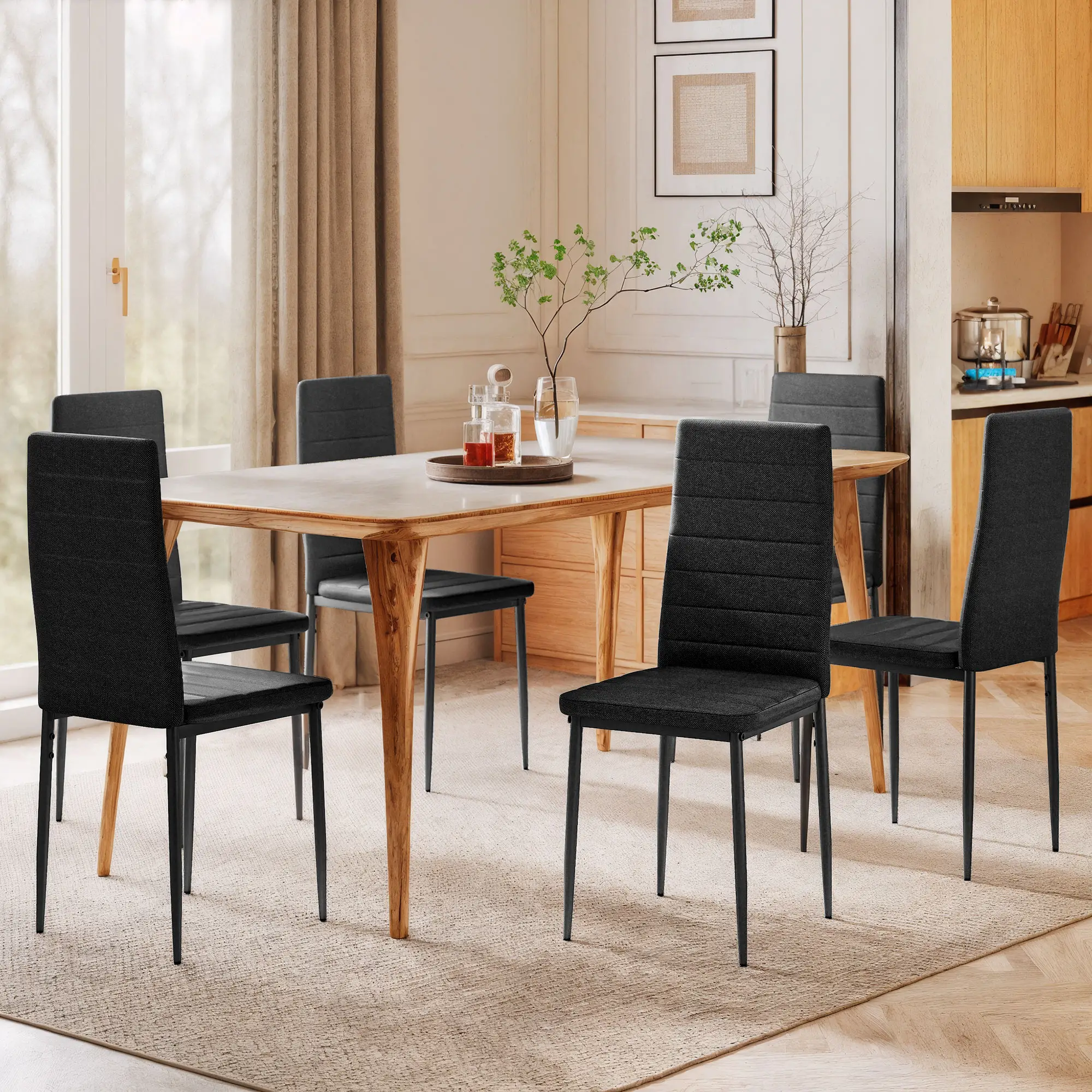 Modern High Back Dining Chairs, PU Leather Upholstered, Set of 6, Black - Image 6