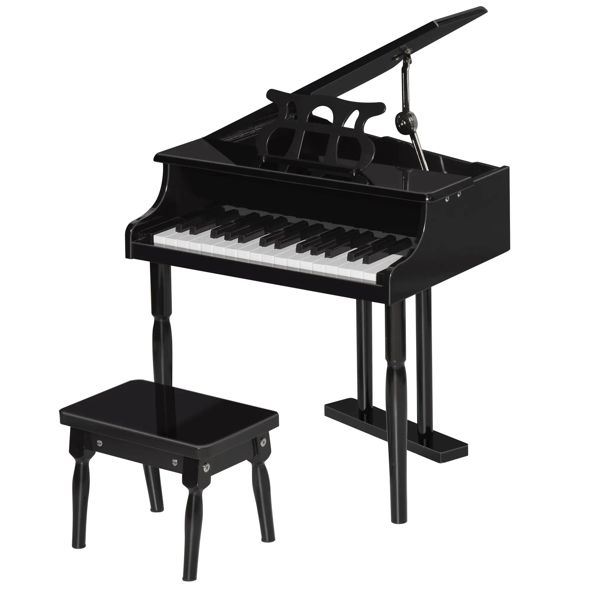 Modern Kids Piano, 30 Keys, Set of 2, Mini Toy, Grand Piano with Stand, Black