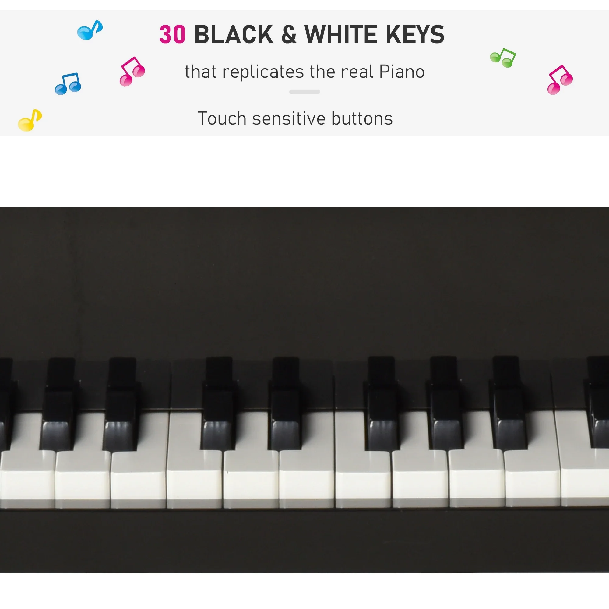 Modern Kids Piano, 30 Keys, Set of 2, Mini Toy, Grand Piano with Stand, Black - Image 6