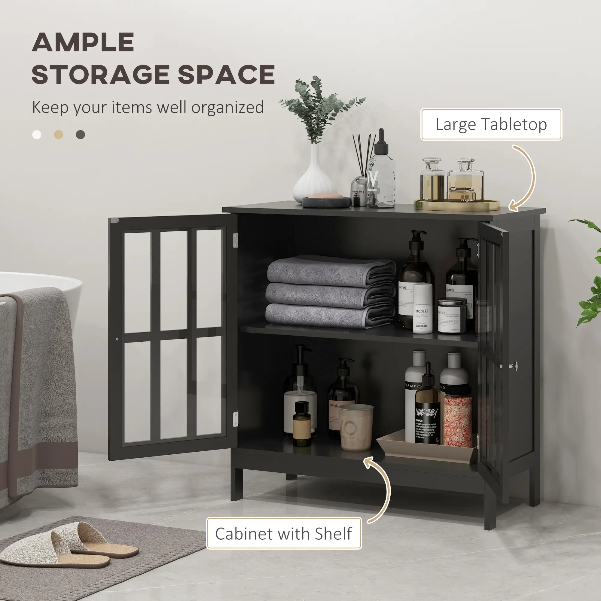 Modern Kitchen Buffet Cabinet, 2 Doors, Dining Room Sideboard, Black - Image 4