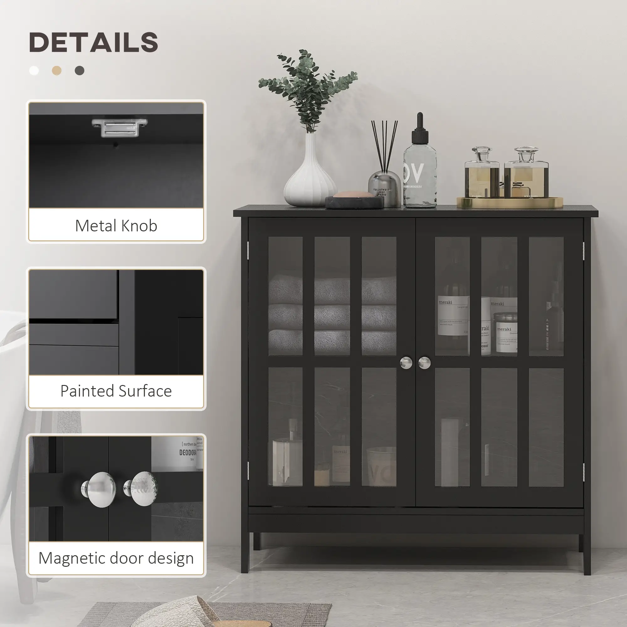 Modern Kitchen Buffet Cabinet, 2 Doors, Dining Room Sideboard, Black - Image 6