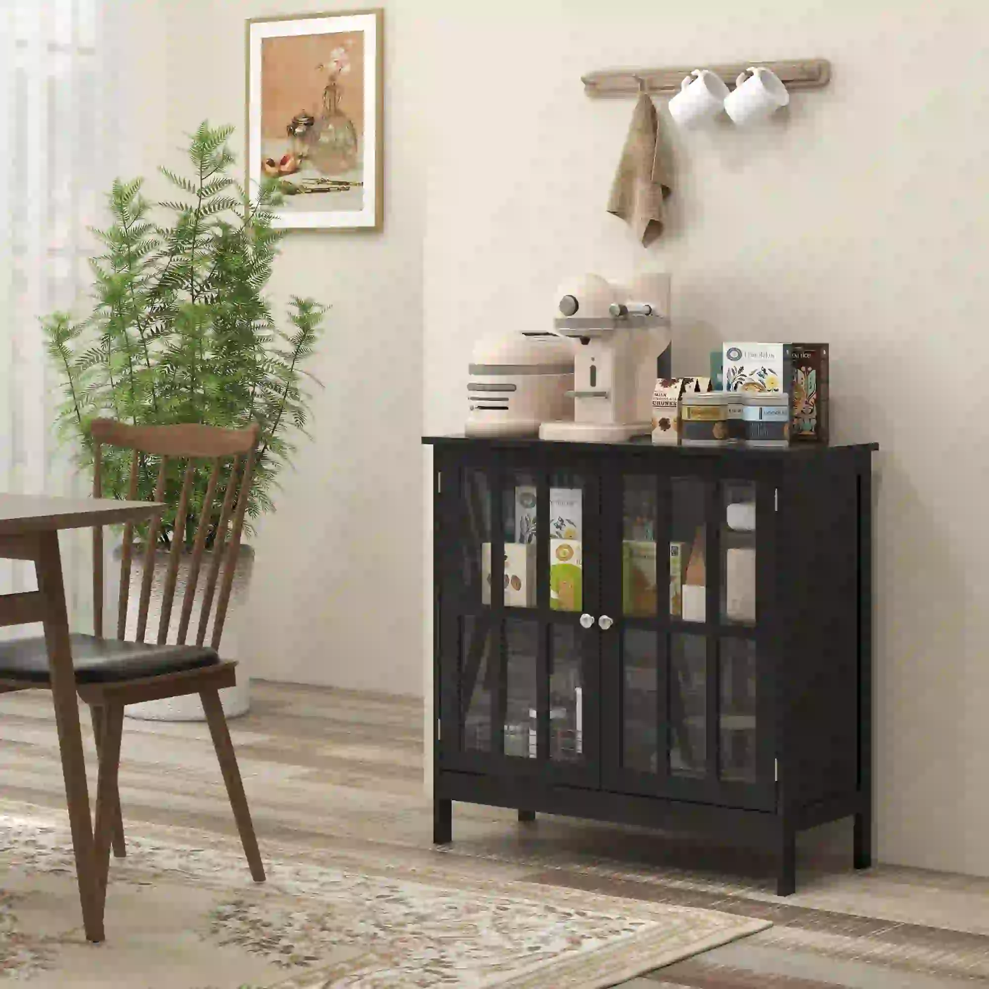 Modern Kitchen Buffet Cabinet, 2 Doors, Dining Room Sideboard, Black - Image 9