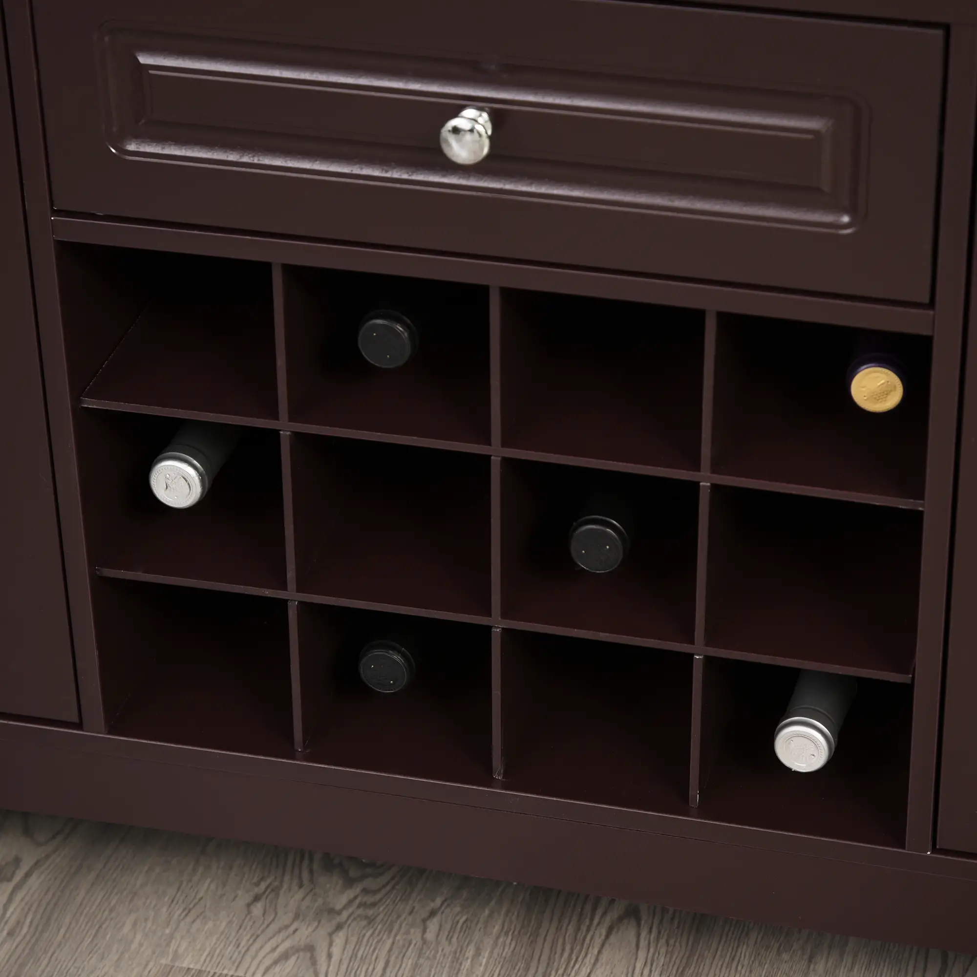 Modern Kitchen Buffet Cabinet, Drawer, 12-Bottle Wine Rack, Espresso - Image 9