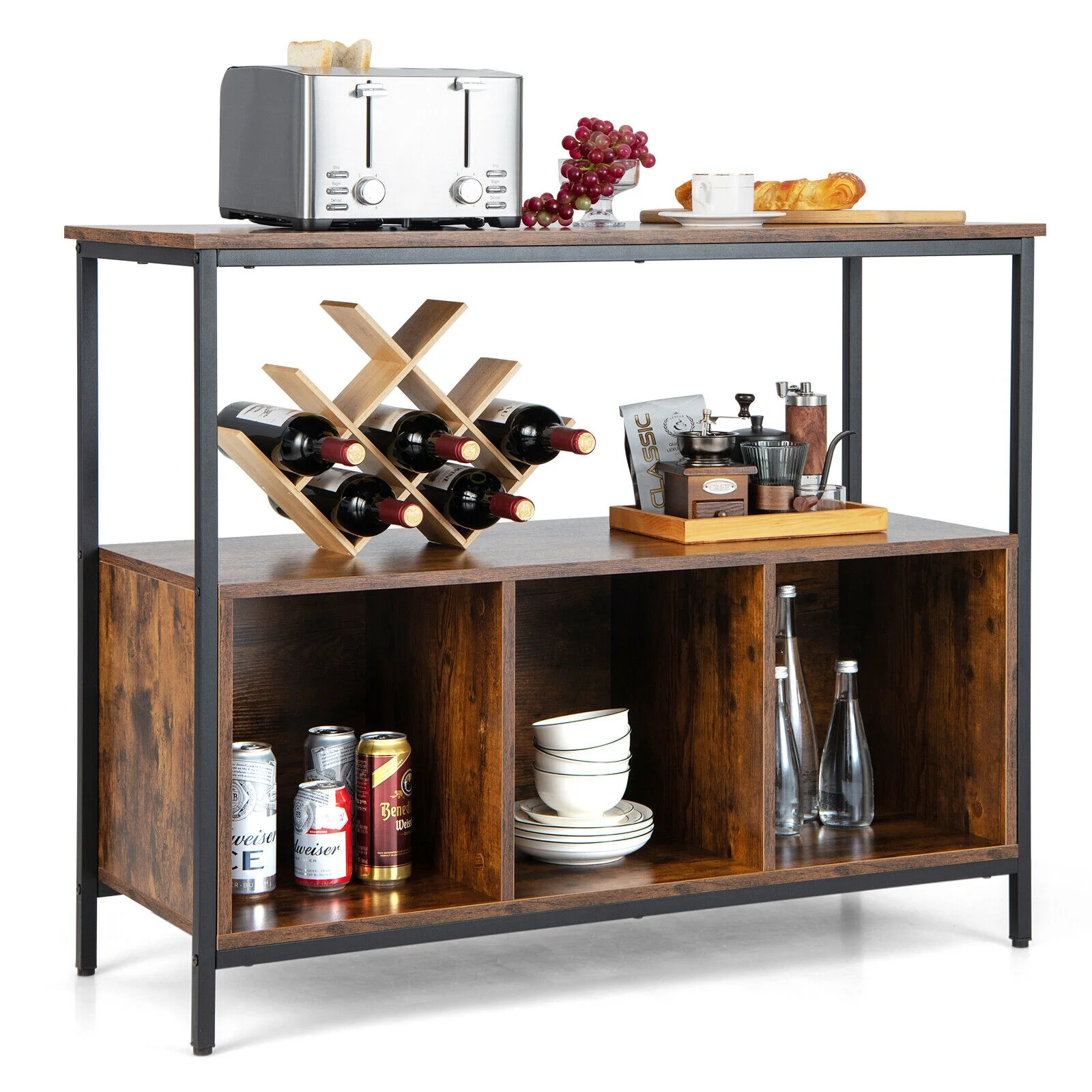 Modern Kitchen Buffet Sideboard, 3 Compartments, Rustic Brown - Image 2