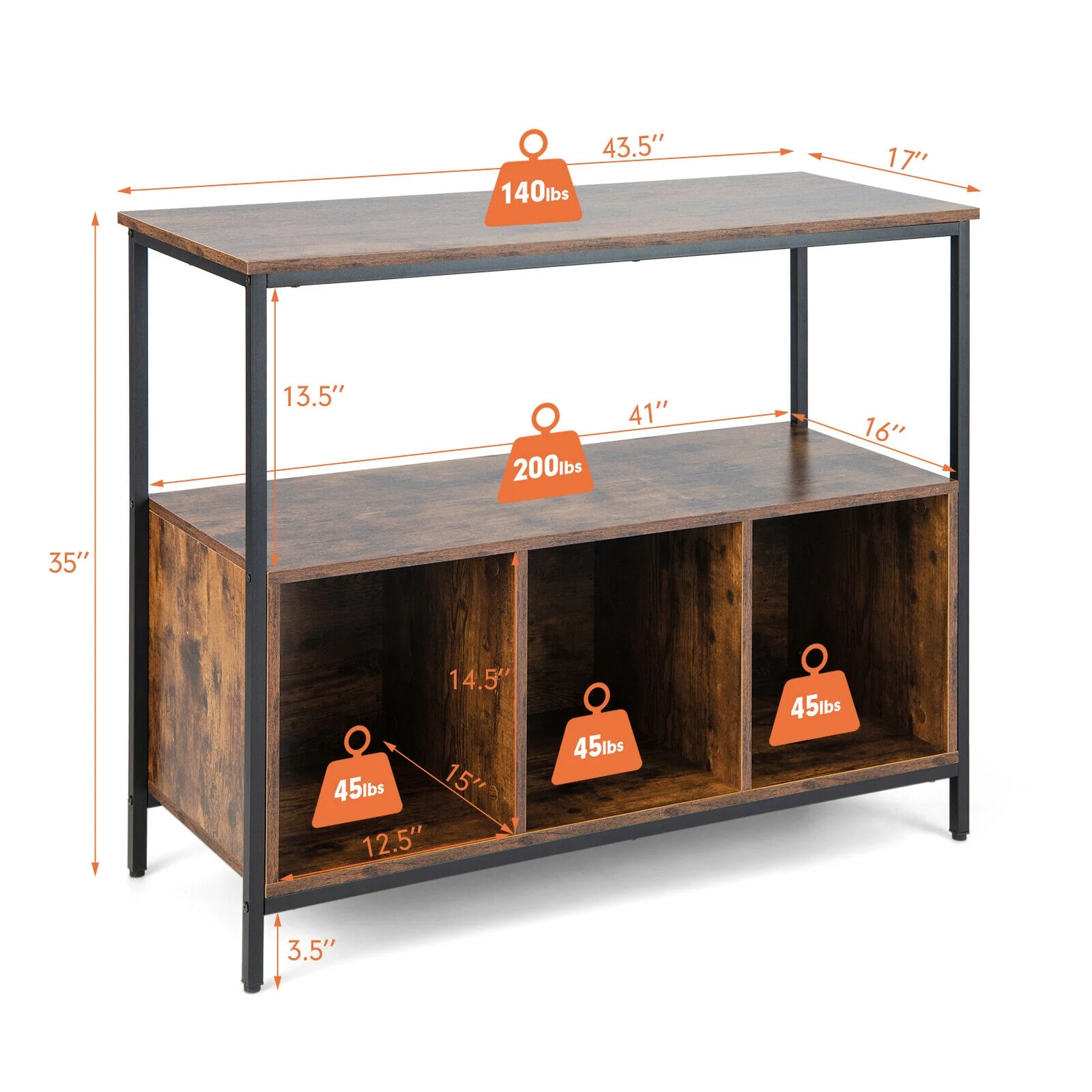 Modern Kitchen Buffet Sideboard, 3 Compartments, Rustic Brown - Image 5