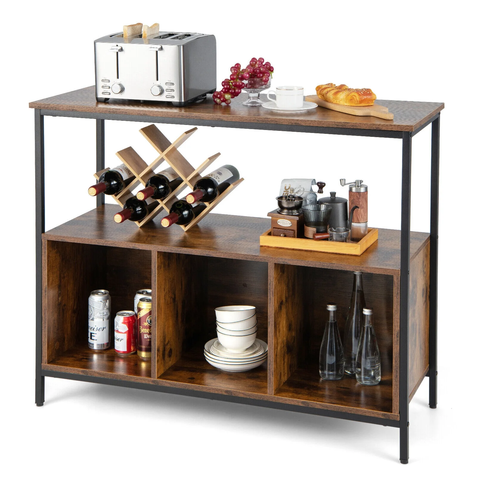Modern Kitchen Buffet Sideboard, 3 Compartments, Rustic Brown - Image 9