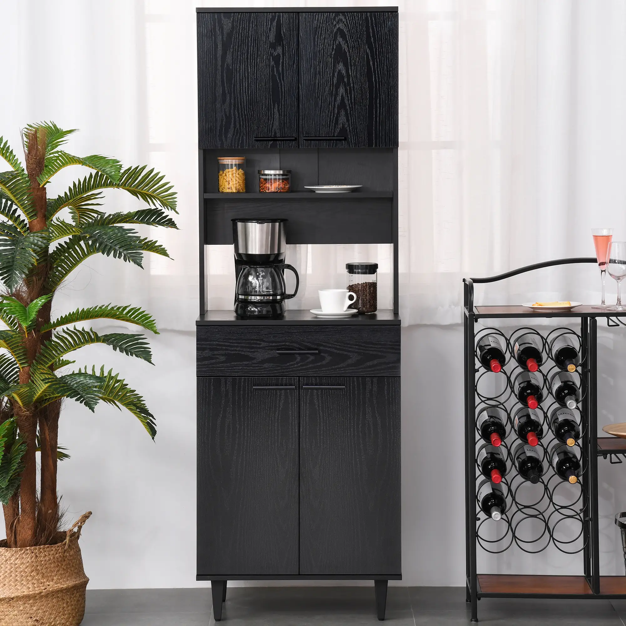 Modern Kitchen Buffet with Hutch, Wooden Storage Cupboard, Black - Image 8