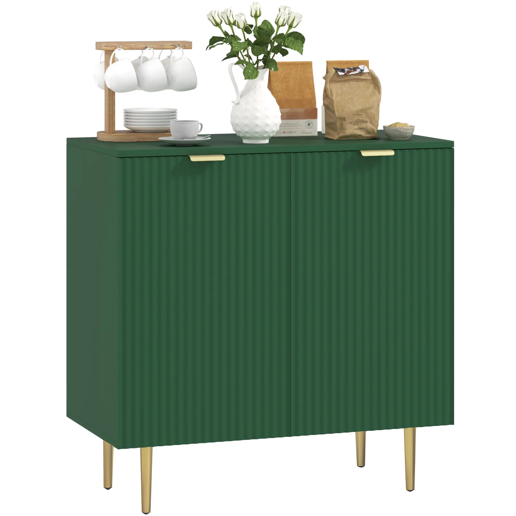 Modern Kitchen Cabinet, Adjustable Shelves, Metal Legs, Green - Image 11