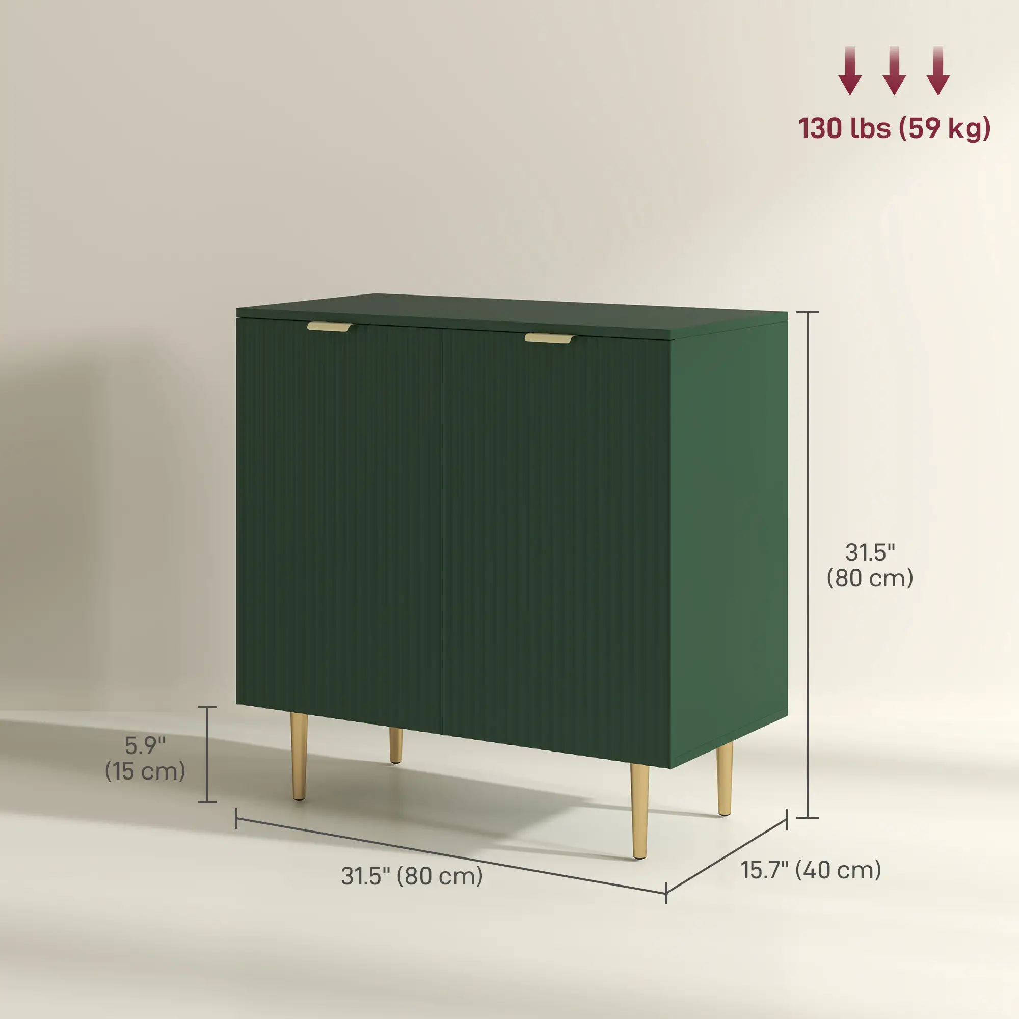 Modern Kitchen Cabinet, Adjustable Shelves, Metal Legs, Green - Image 3