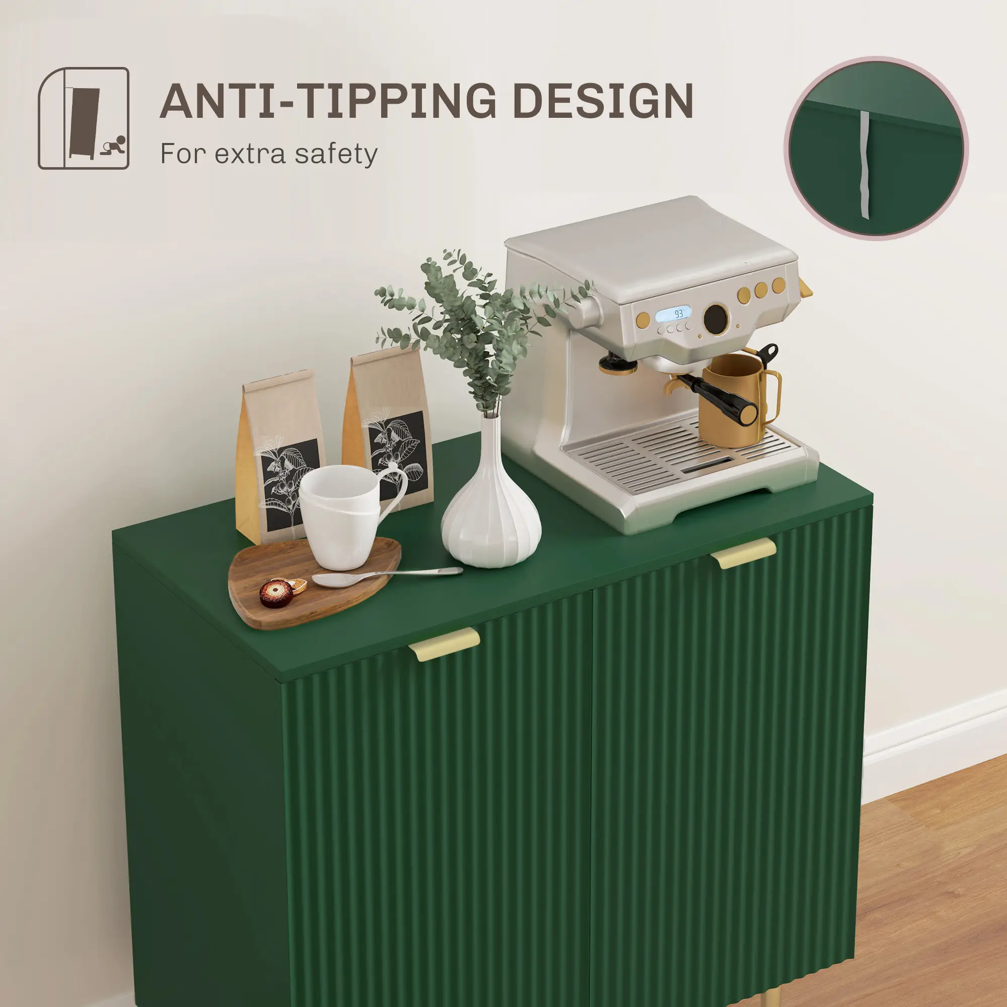 Modern Kitchen Cabinet, Adjustable Shelves, Metal Legs, Green - Image 7
