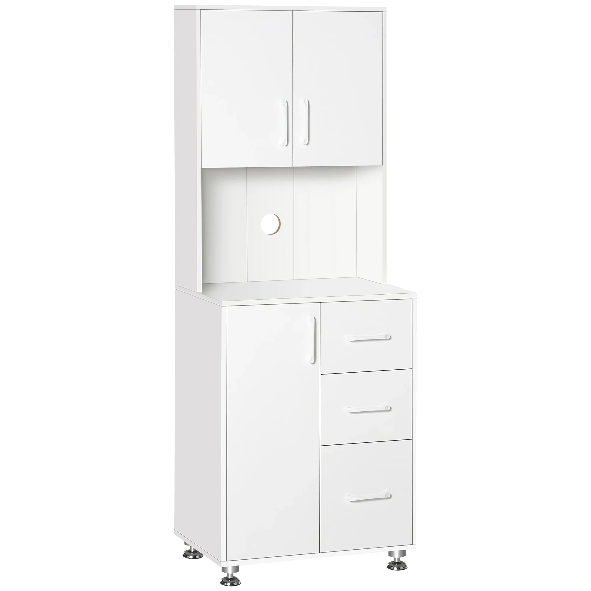 Modern Kitchen Cupboard, Storage Cabinet Hutch, 2 Cabinets, 3 Drawers, White