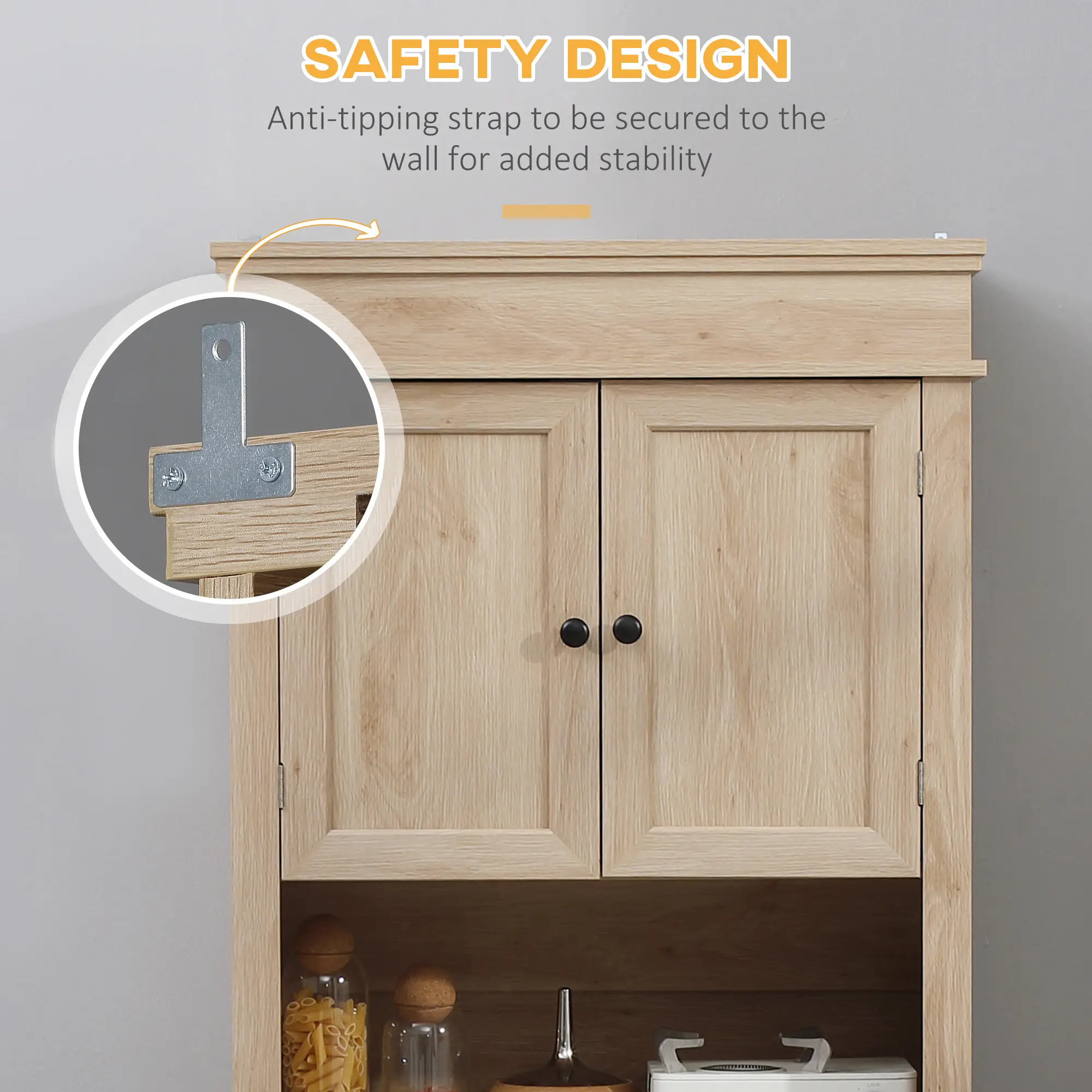 Modern Kitchen Pantry Cabinet, Freestanding with Adjustable Shelves, Oak - Image 6
