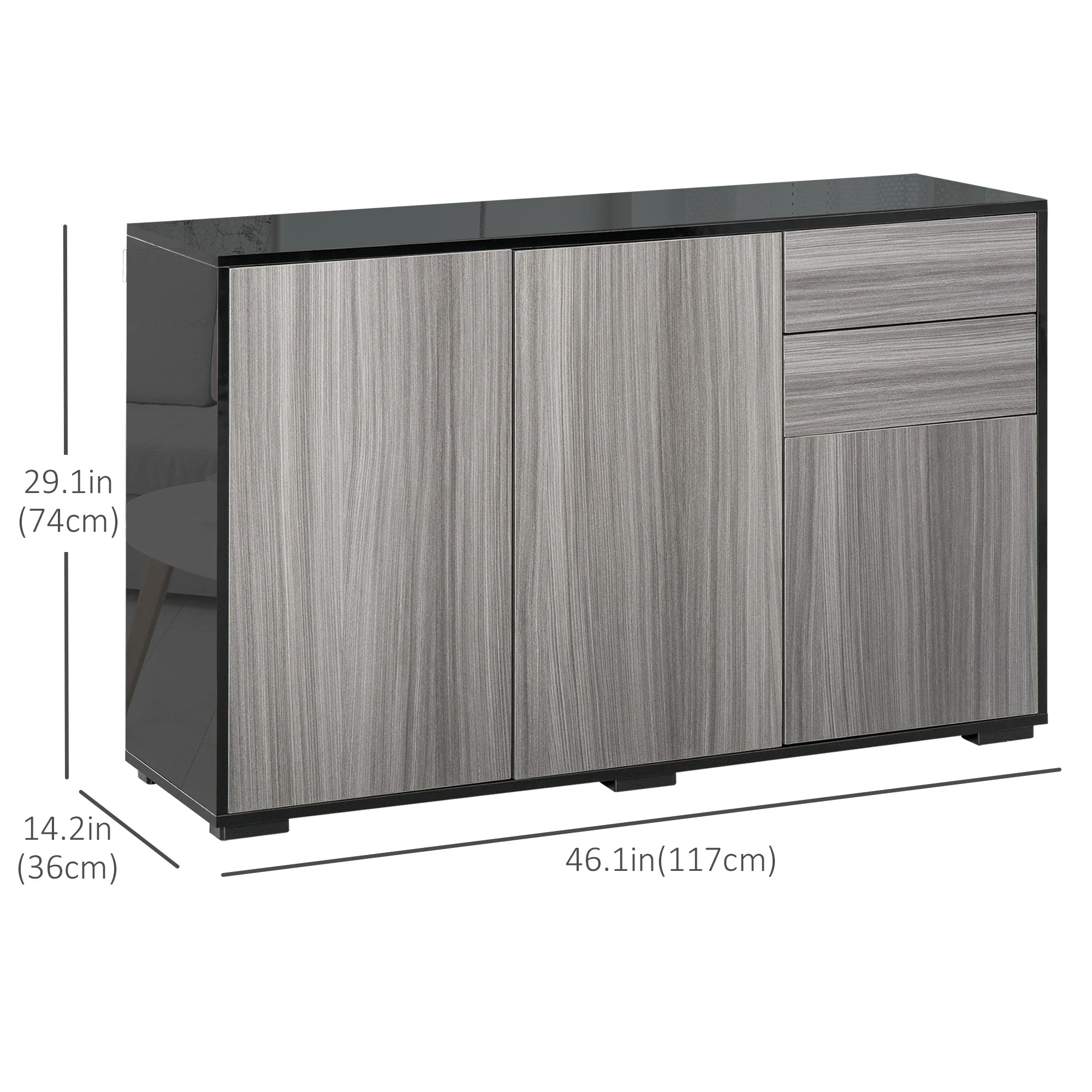 Modern Kitchen Sideboard, Coffee Bar Cabinet with 2 Drawers, Black - Image 3