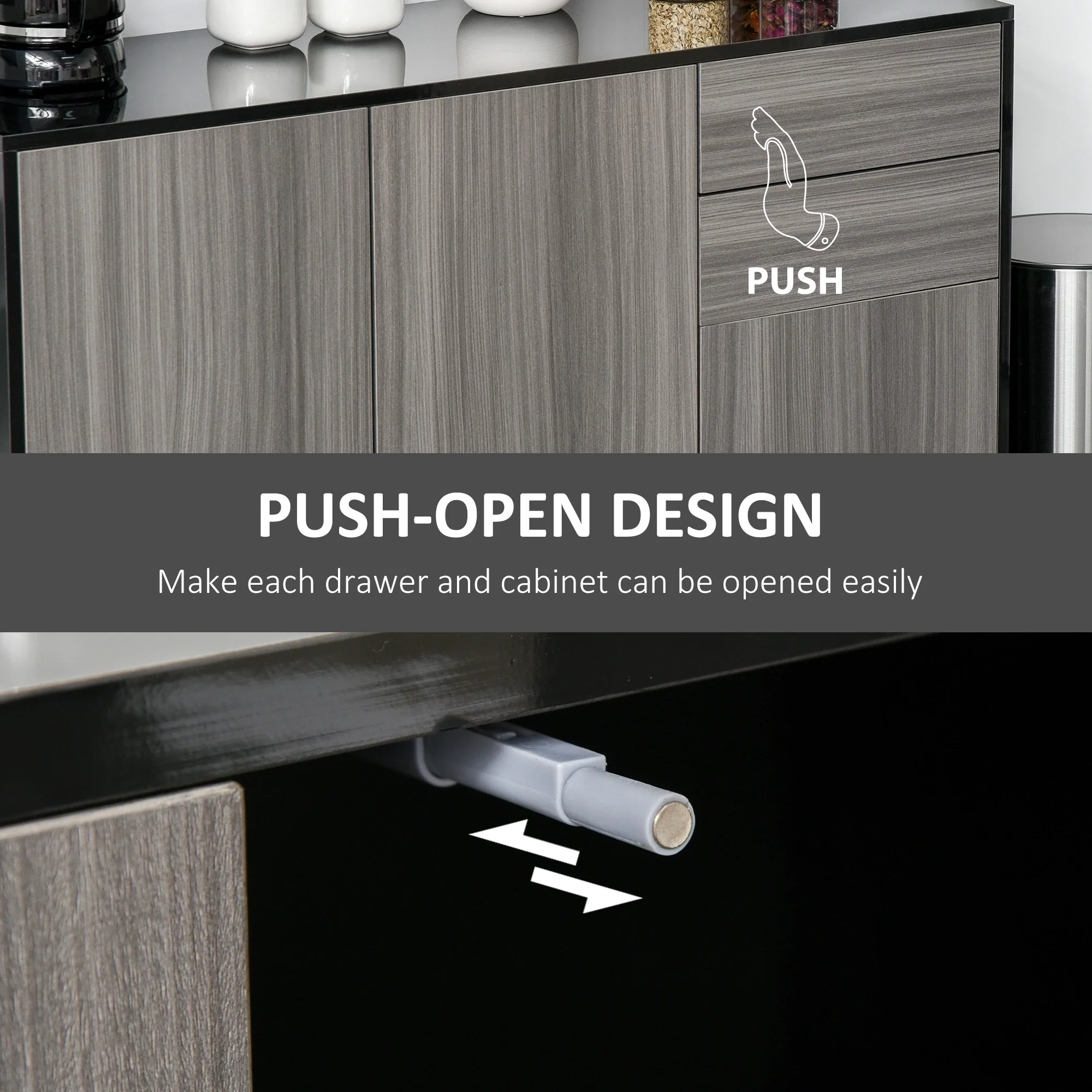 Modern Kitchen Sideboard, Coffee Bar Cabinet with 2 Drawers, Black - Image 6