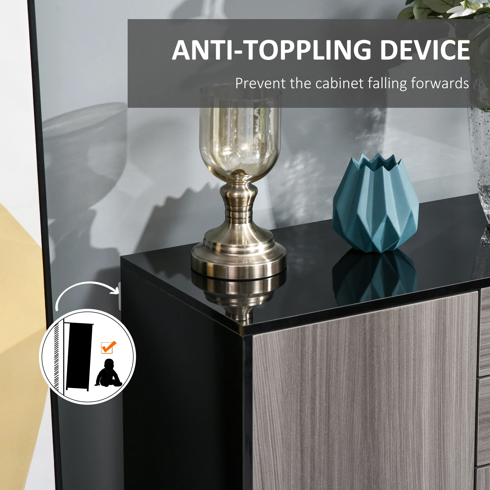 Modern Kitchen Sideboard, Coffee Bar Cabinet with 2 Drawers, Black - Image 7