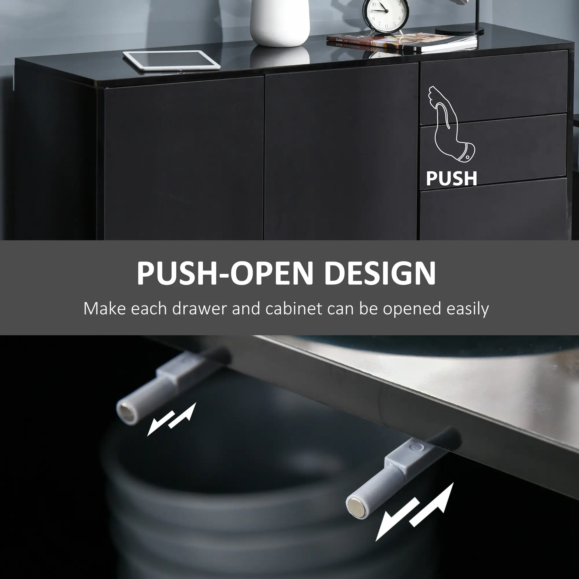 Modern Kitchen Sideboard, Coffee Bar with 2 Drawers, Black - Image 6